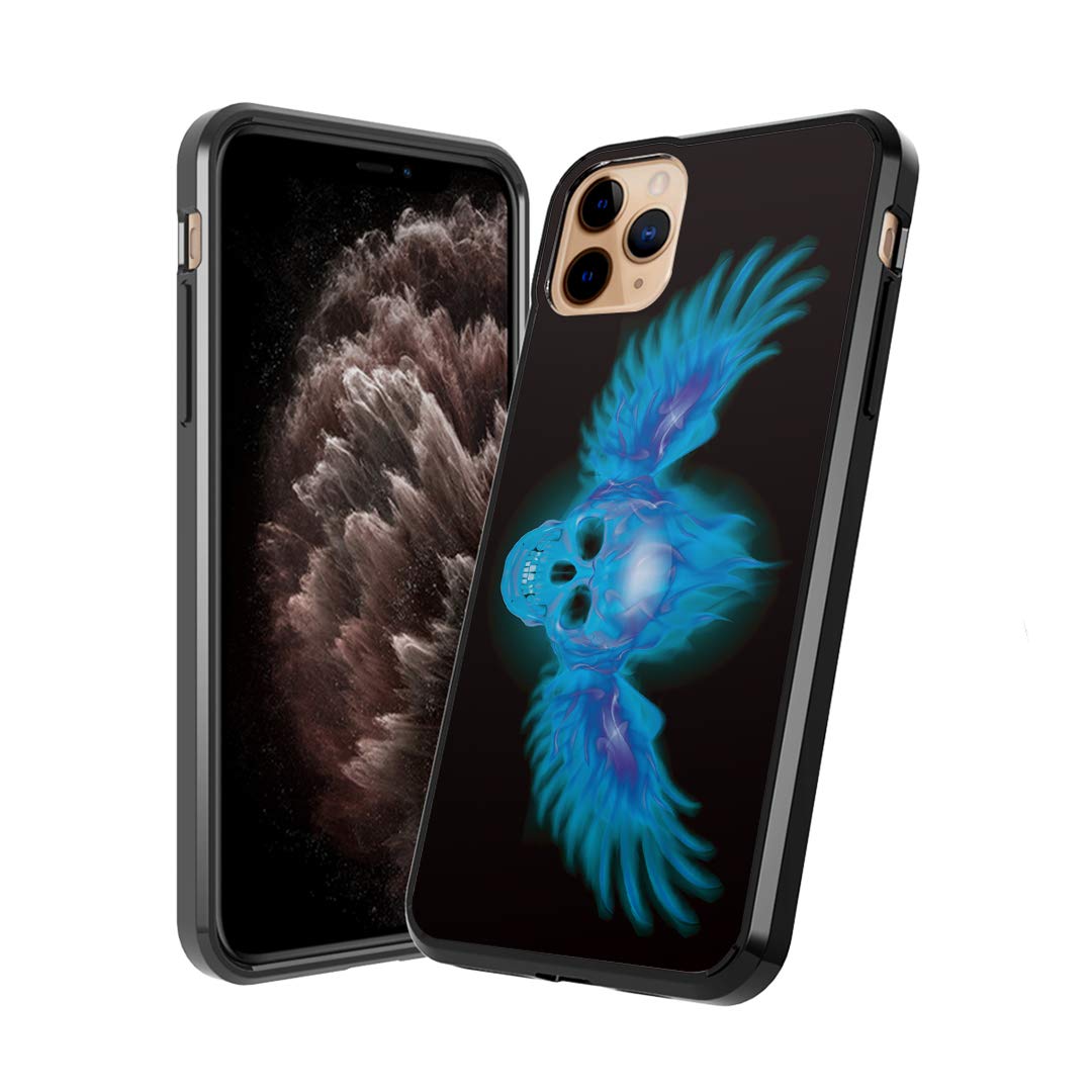 Moriko Cute Fusion Gel Case for iPhone 11 Pro - Anti-Scratch Slim Soft Grip Protective Cover with Blue Fire Wing Skull Design | Perfect for Everyday Use, Work & Travel (5.8 Inch Display)