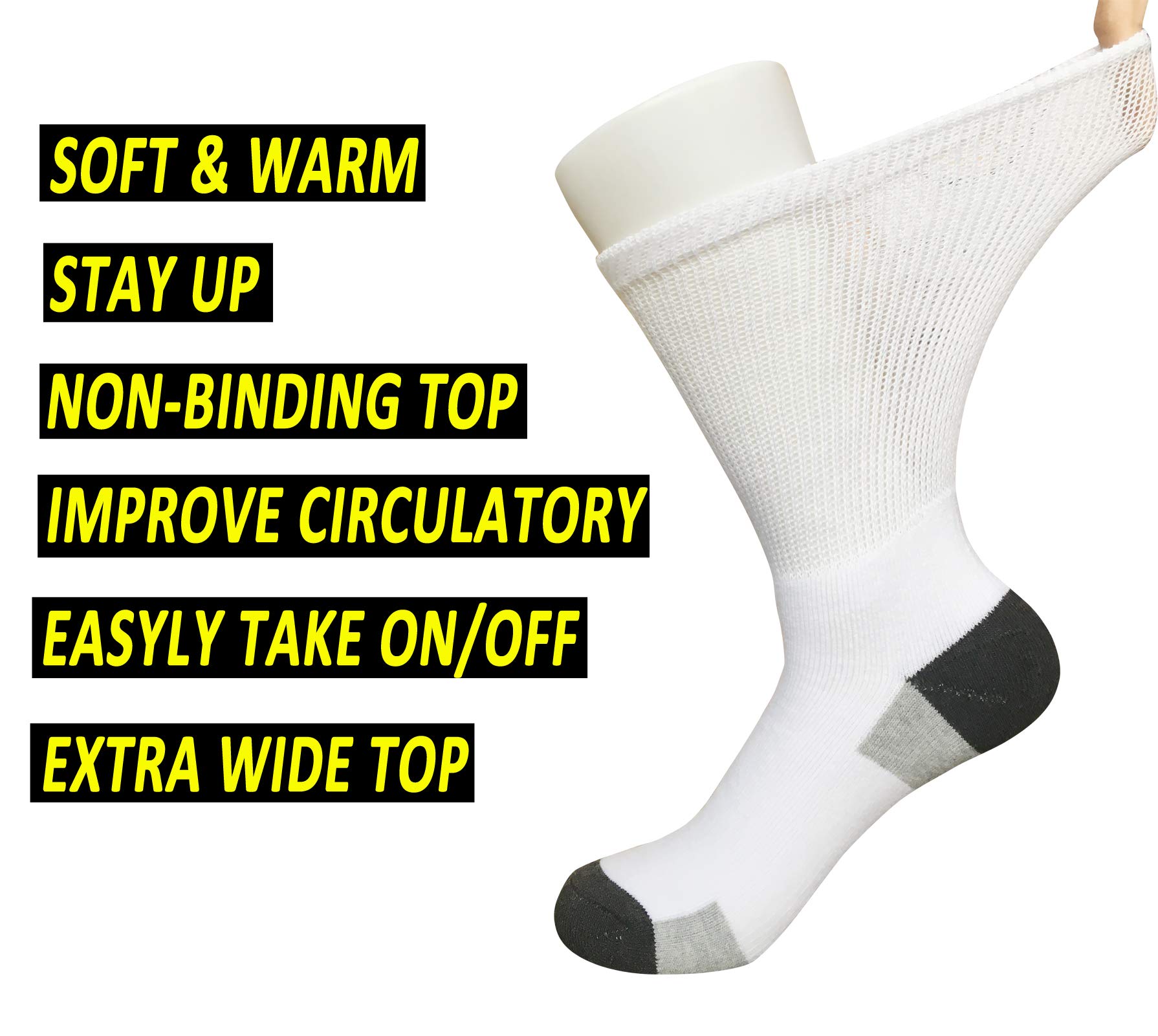 Men's Diabetic Socks - Non-Binding Crew Socks with Cushioning for Edema & Swollen Feet Relief - Thick Ankle Support for Diabetes & Circulation - Perfect for Daily Wear, Travel & Medical Conditions