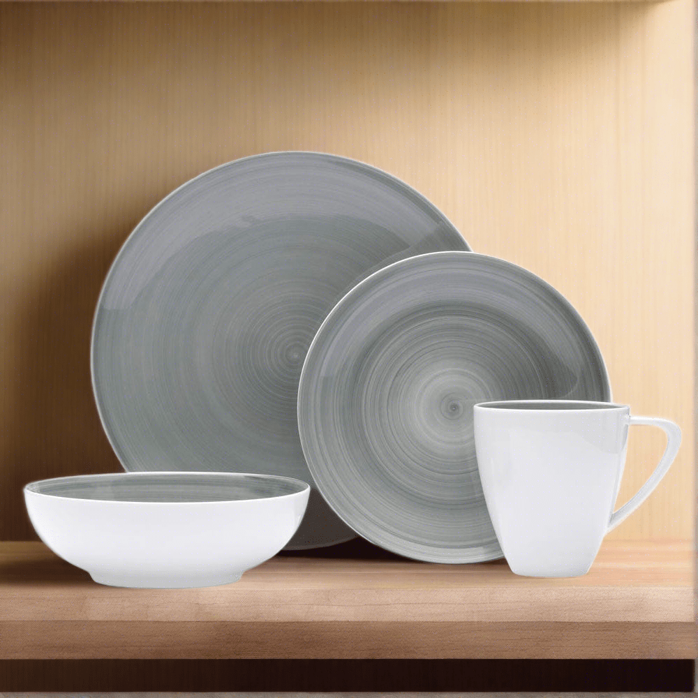 Savona Grey 16-Piece Dinnerware Set - Porcelain Plates, Bowls & Mugs for 4 People - Elegant Dinnerware for Family Meals, Dinner Parties & Daily Use