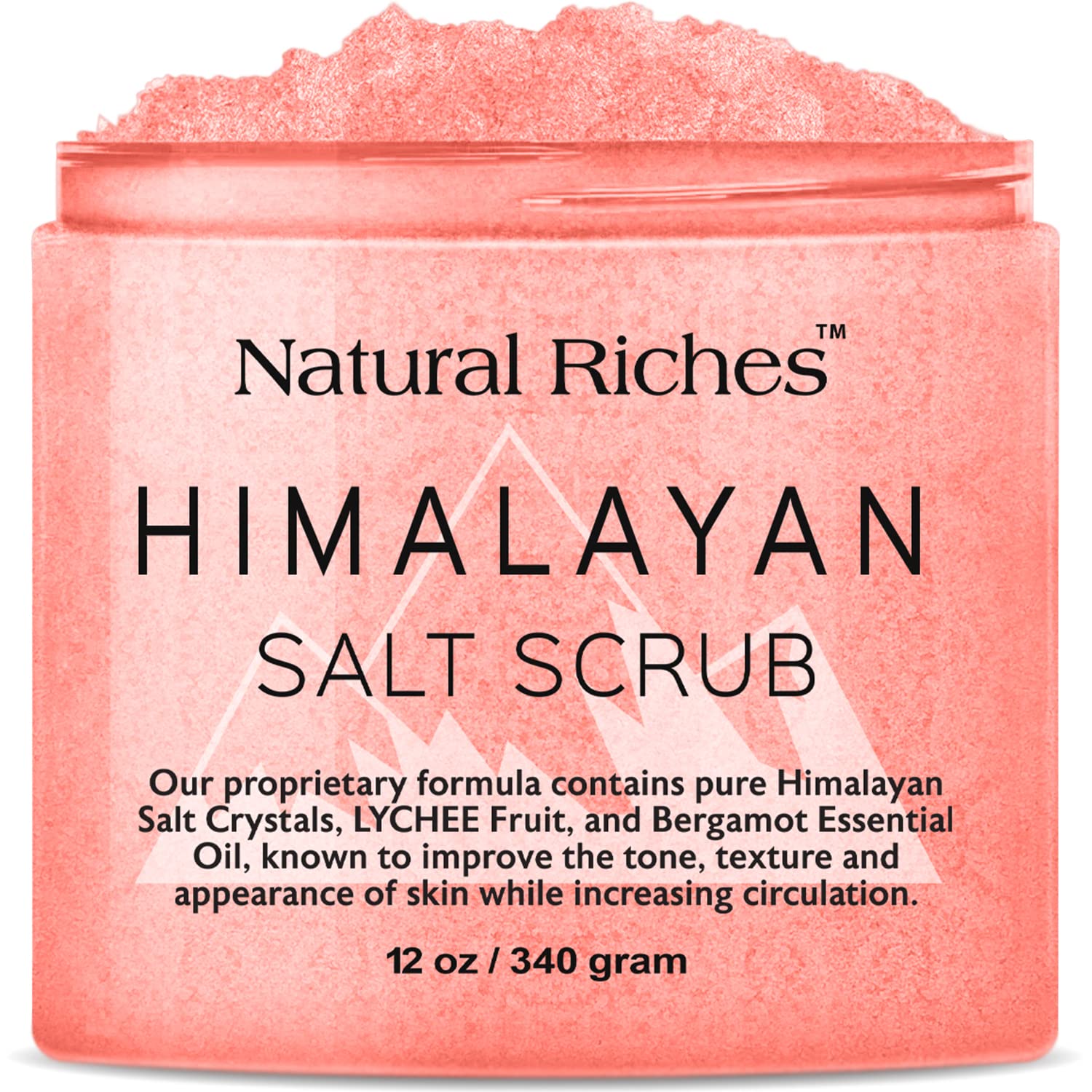 Natural Riches Himalayan Salt Exfoliating Body Scrub with Lychee Bergamot Essential Oil & Vitamin C - 12 Oz Deep Cleansing Foot & Skin Exfoliator for Moisturizing & Smoothing - Perfect for Spa Day, Dry Skin Care & At-Home Self-Care Routine