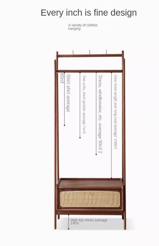 Oak Walnut Rattan Coat Hanger - Multi-Functional Wall Mounted Coat Rack for Jackets, Hats & Bags | Perfect for Entryway, Bedroom & Closet Organization