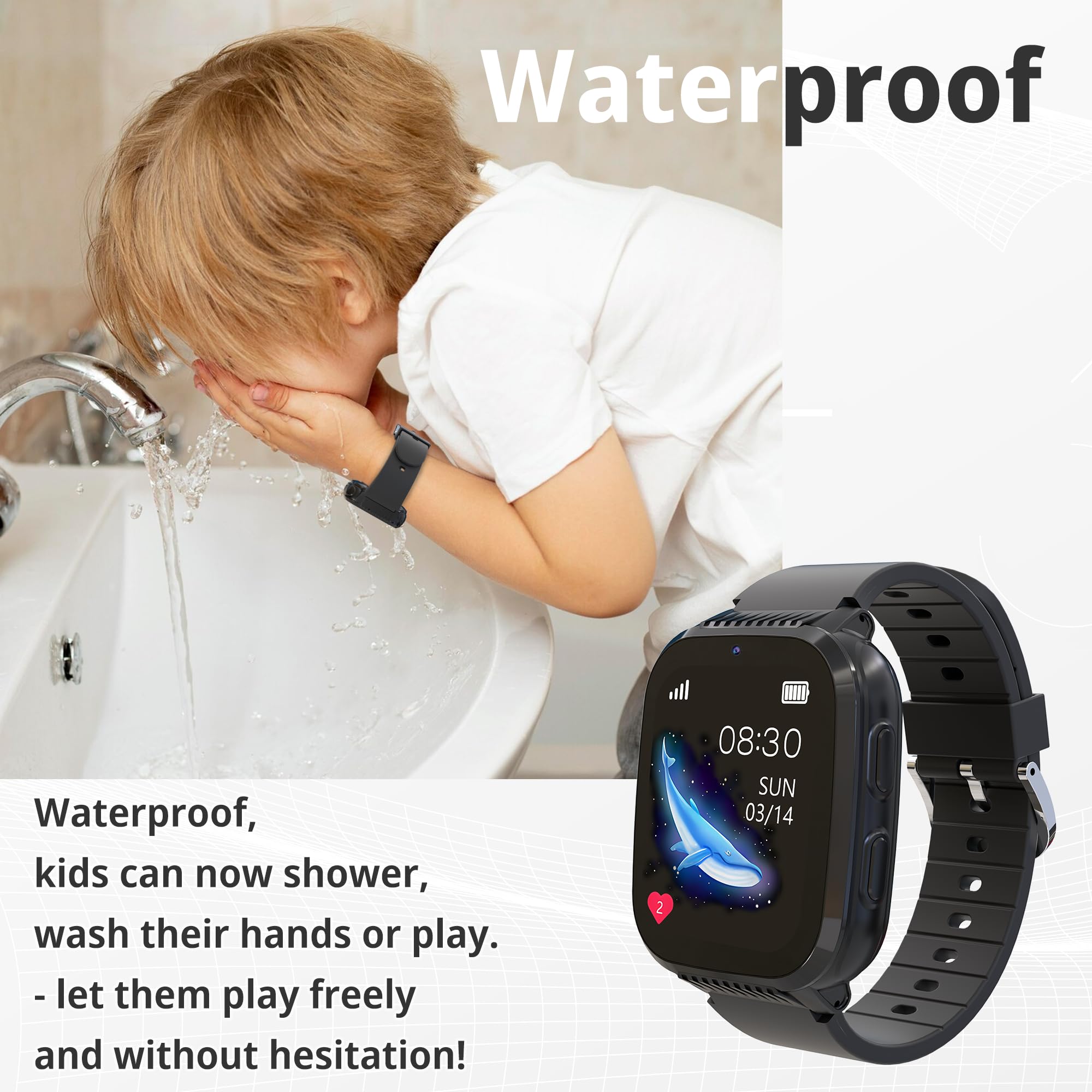 4G Kids Smart Watch with GPS Tracker, SIM Card, HD Camera & SOS Calling - Waterproof Smartwatch for Boys & Girls Ages 5-13 - Perfect for Outdoor Play, School Safety & Birthday Gifts (Black)