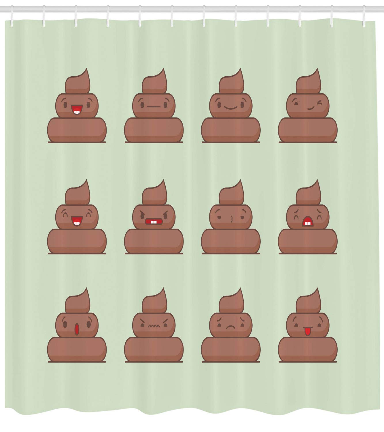 Ambesonne Poop Emoticon Shower Curtain - Fun Repeating Pattern of Expressive Doodie Faces, 69x70 Inch Green Chocolate Fabric Bathroom Decor with Hooks - Perfect for Kids' Bathrooms, Teen Spaces & Whimsical Home Decor