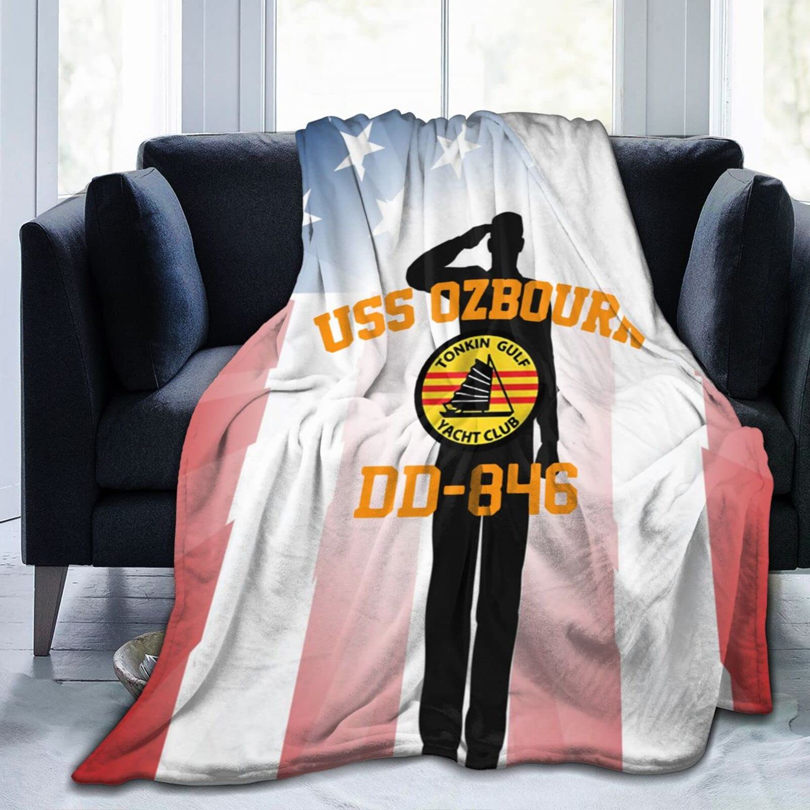 USS Ozbourn DD-846 Navy Fleece Blanket - Ultra Soft Lightweight Throw for Bed, Couch & Living Room - Perfect for Home Decor, Gifts & Military Enthusiasts