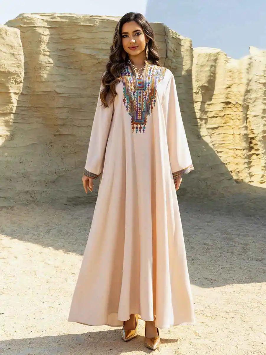 Elegant Eid Dress with Rope Embroidery - Flowy Caftan Kaftan #25459 for Women | Perfect for Eid Celebrations, Weddings & Special Occasions