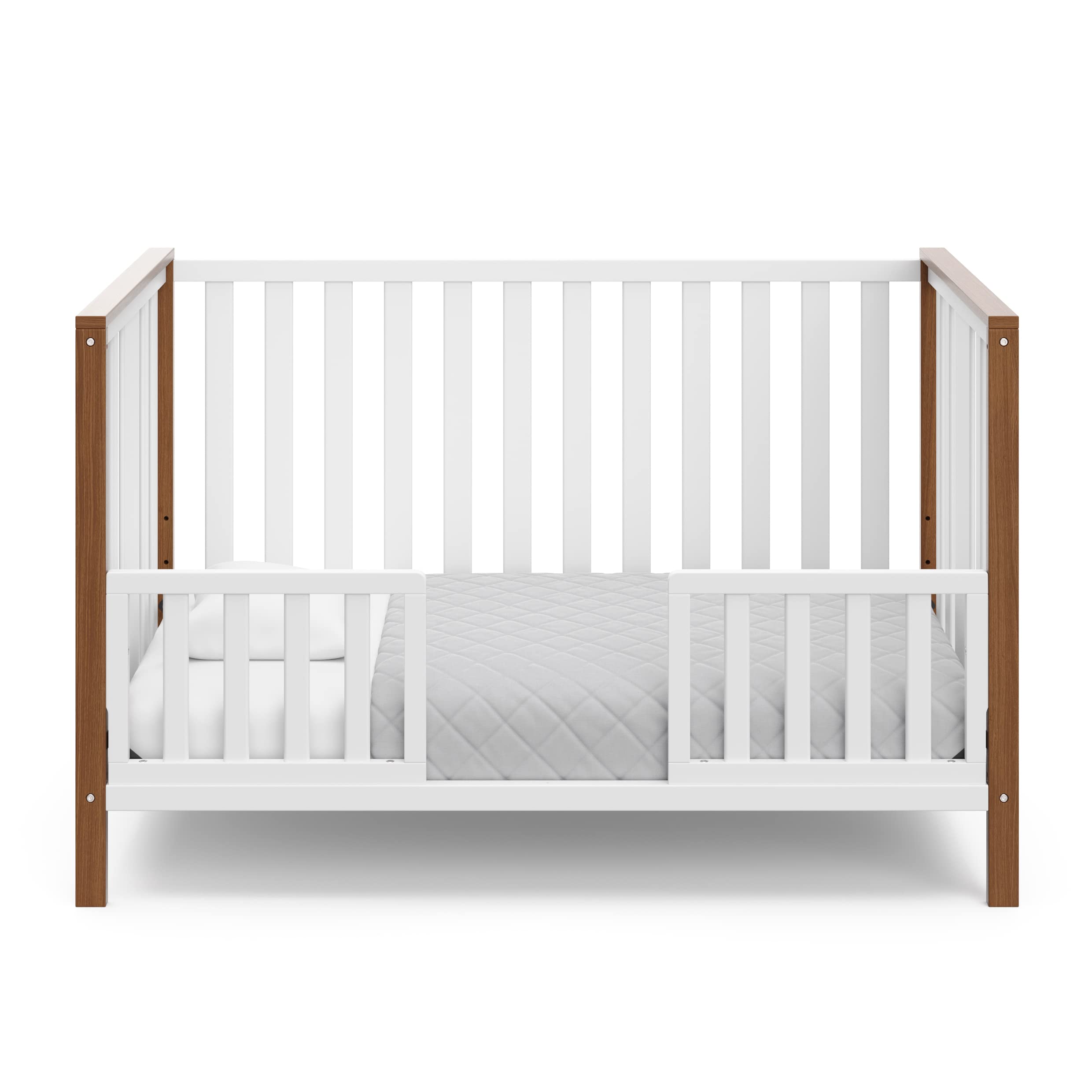 Storkcraft 4-in-1 Convertible Crib - GREENGUARD Gold Certified, White & Driftwood for Nursery & Toddler Room