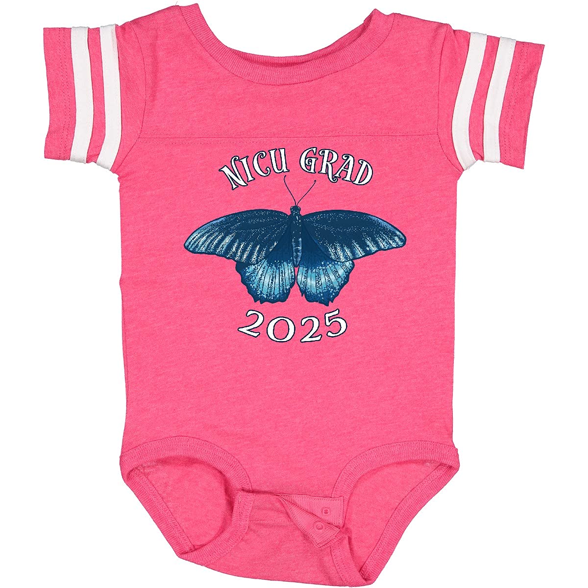 Inktastic NICU Grad 2025 Blue Butterfly Baby Bodysuit - Soft Cotton Infant Onesie for Preemie Graduates, Newborn Photoshoot & Special Milestone Celebrations