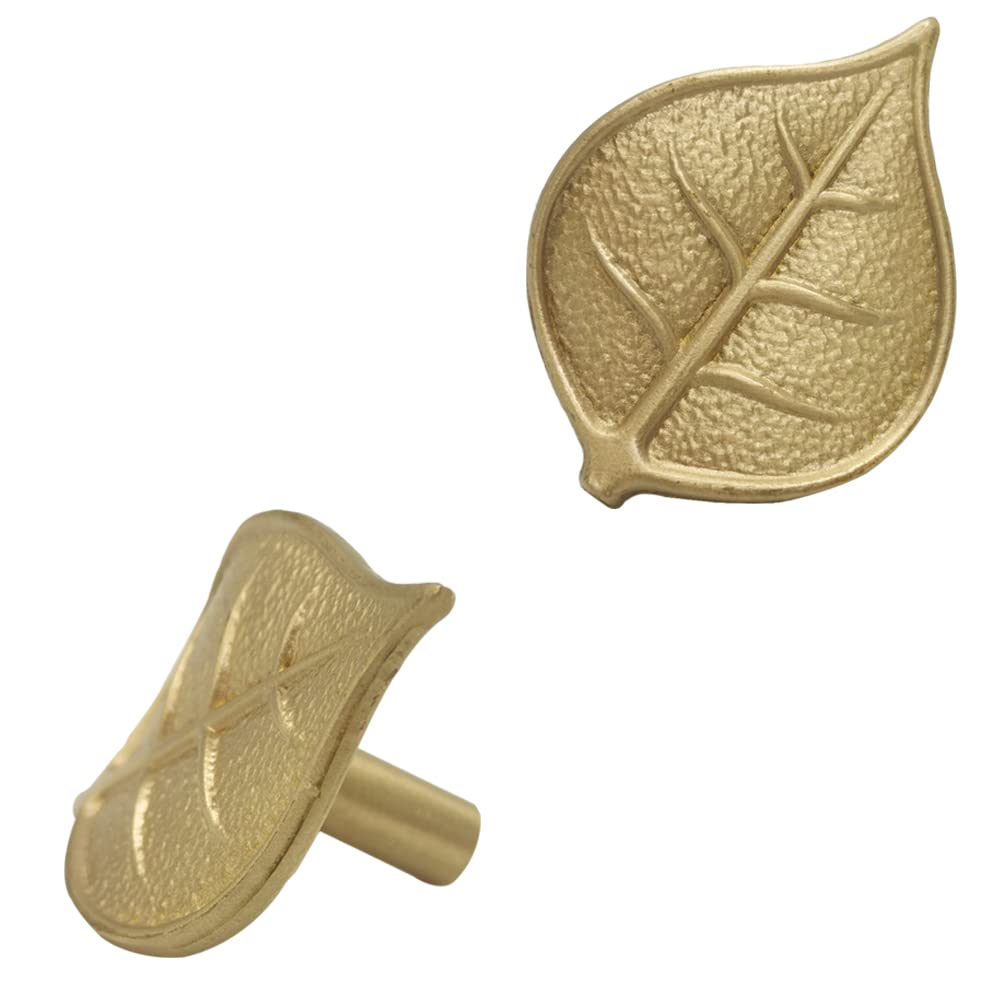 2 Pack Pale Gold Leaf Shape Cabinet Knobs - Elegant Drawer Pulls for Kitchen Cabinets, Dressers & Furniture - Perfect for Home Renovation & DIY Projects