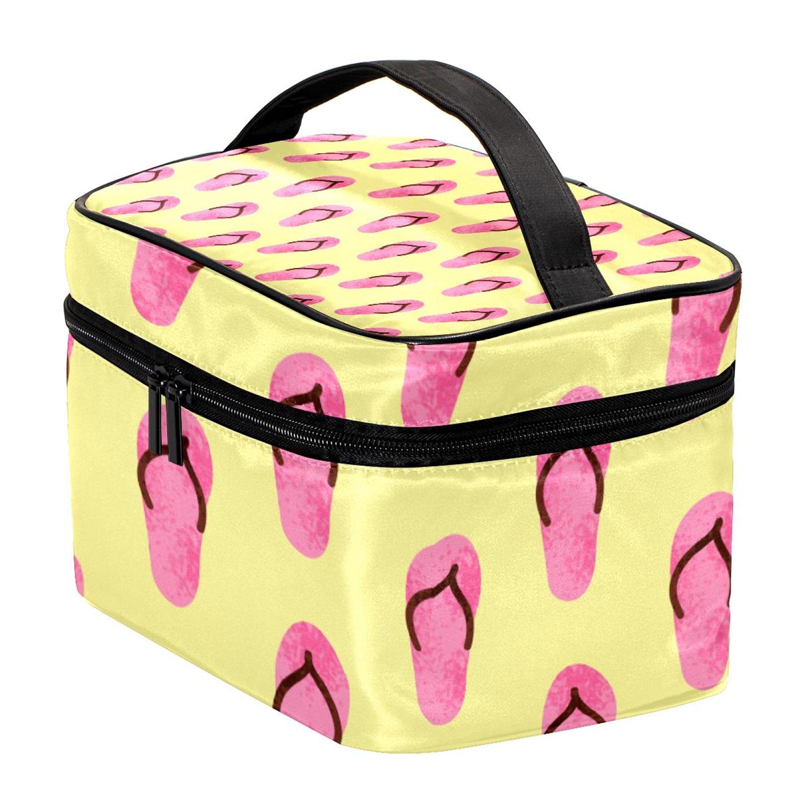 Stylish Summer Flip Flop Pattern Large Cosmetic Bag - Waterproof Travel Makeup Organizer with Zipper for Women & Girls | Perfect for Beach Vacation, Gym, and Daily Essentials Storage