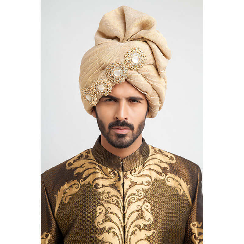Antique Gold and Black Brocade Sherwani for Men | Elegant Indian Wedding Outfit | Traditional Ethnic Groom Attire for Ceremonies & Festivals
