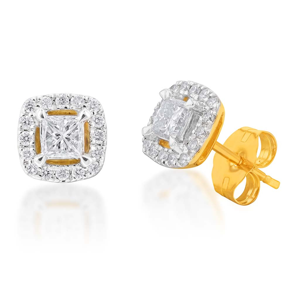 10 Carat 45PT Diamond Princess Cut Stud Earrings with Halo Setting - Perfect for Weddings, Anniversaries & Special Occasions