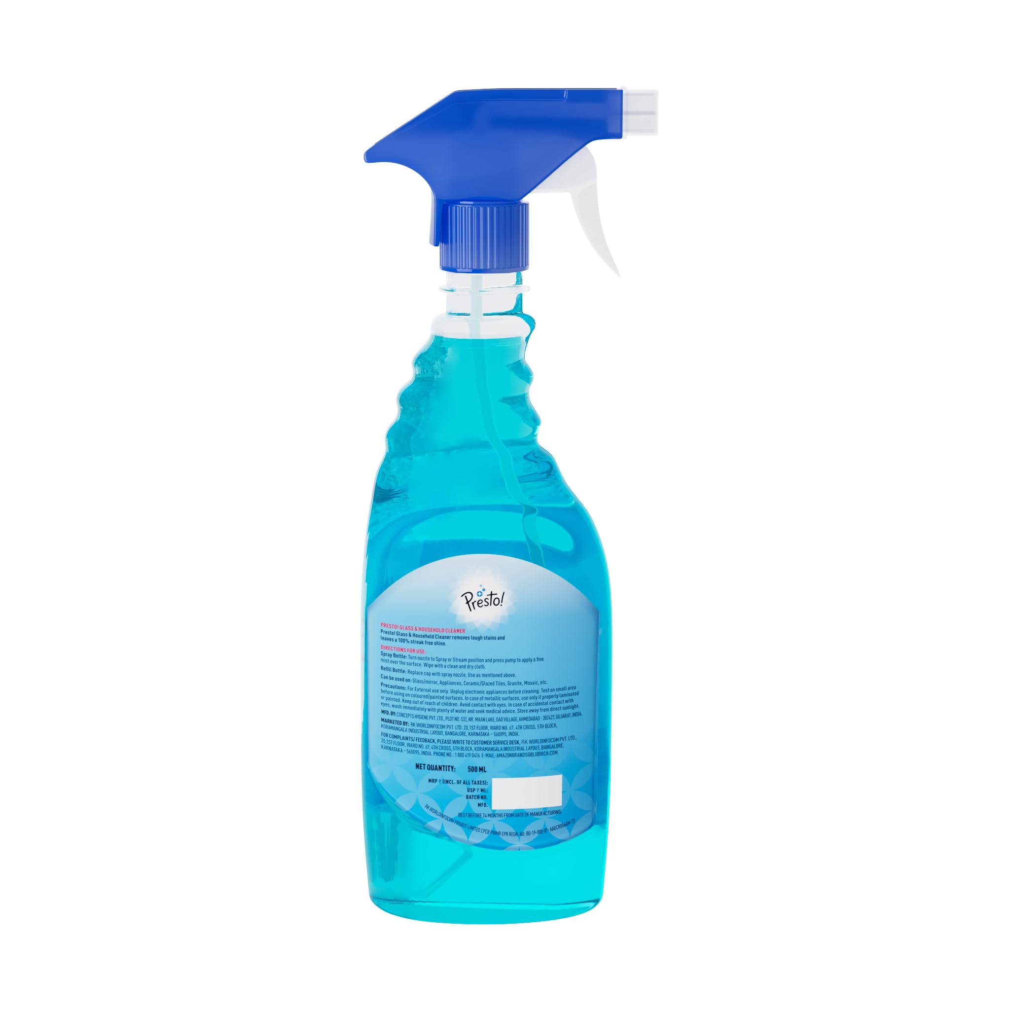 Presto! Glass & Household Cleaner Spray - 500ml Bottle for Streak-Free Windows, Mirrors, Countertops & More - Amazon Brand - Perfect for Home, Office & Car Cleaning