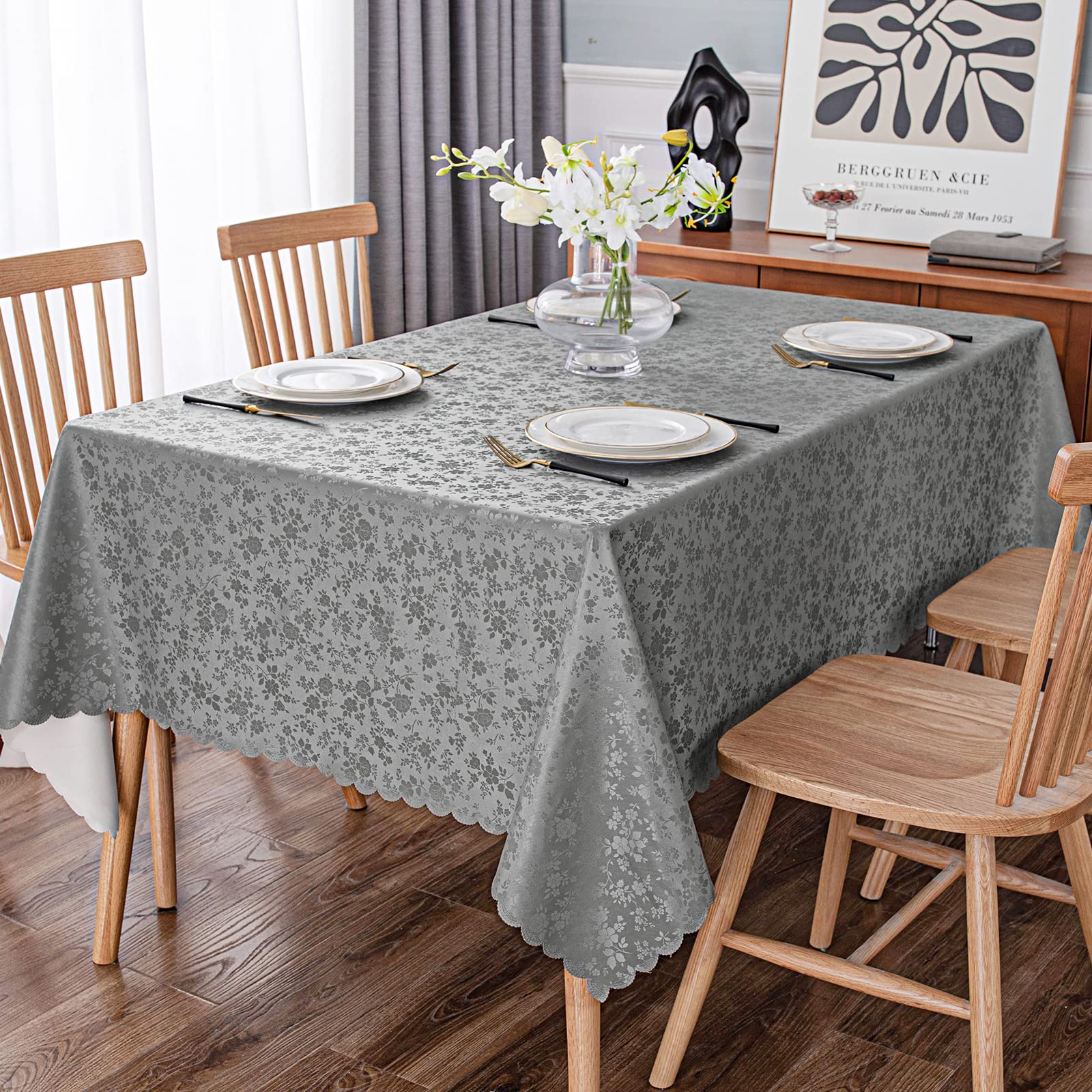 Smiry Heavy Duty Vinyl Tablecloth - Waterproof, Wipeable, Washable Rectangle Table Cover for Kitchen, Dining Room, Outdoor Picnics, and Party Events (Grey, 54