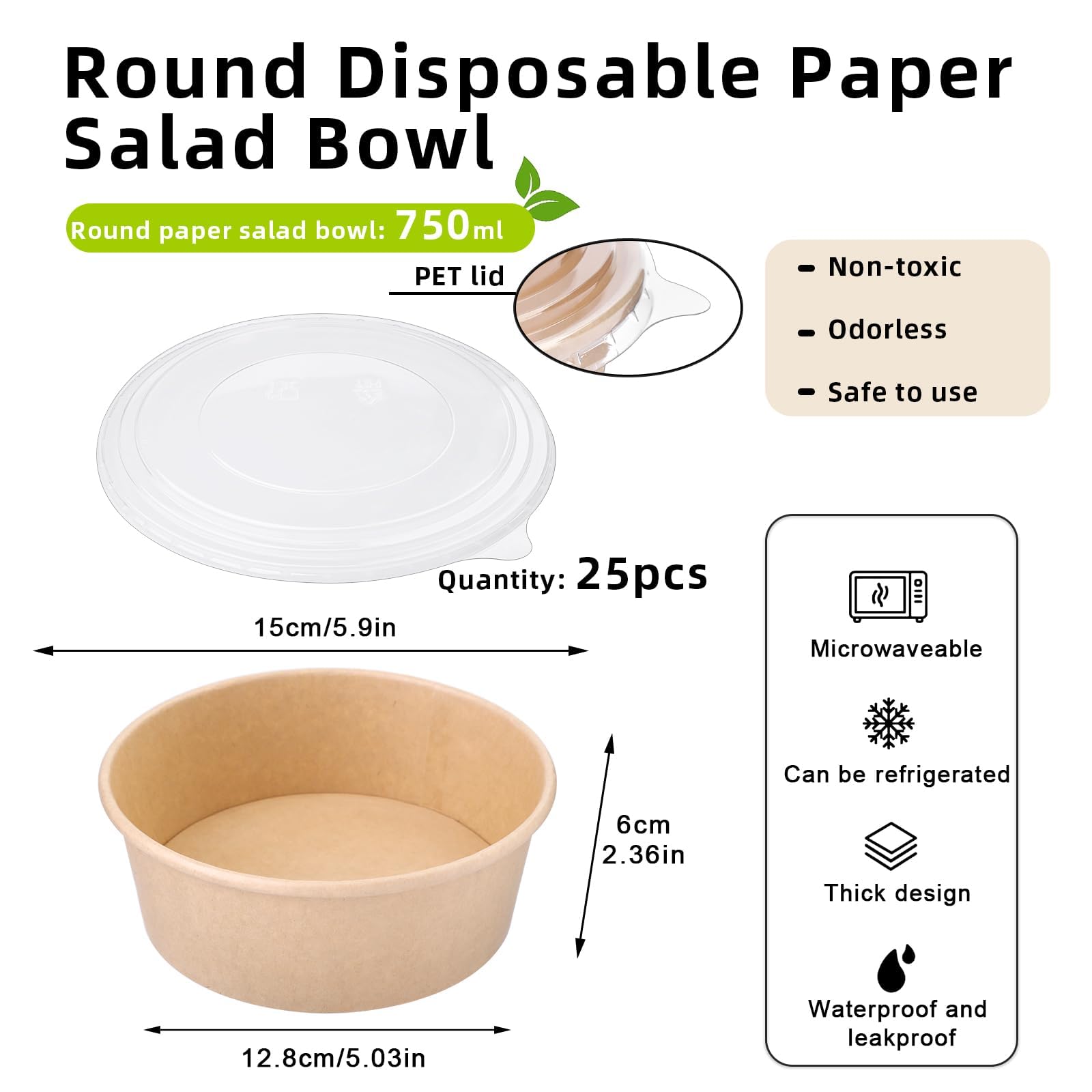 25-Pack 25 oz Disposable Paper Bowls with Lids - Eco-Friendly Food Containers for Salads, Ice Cream, Yogurt, Party Snacks | Perfect for Picnics, BBQs, Catering & Takeout