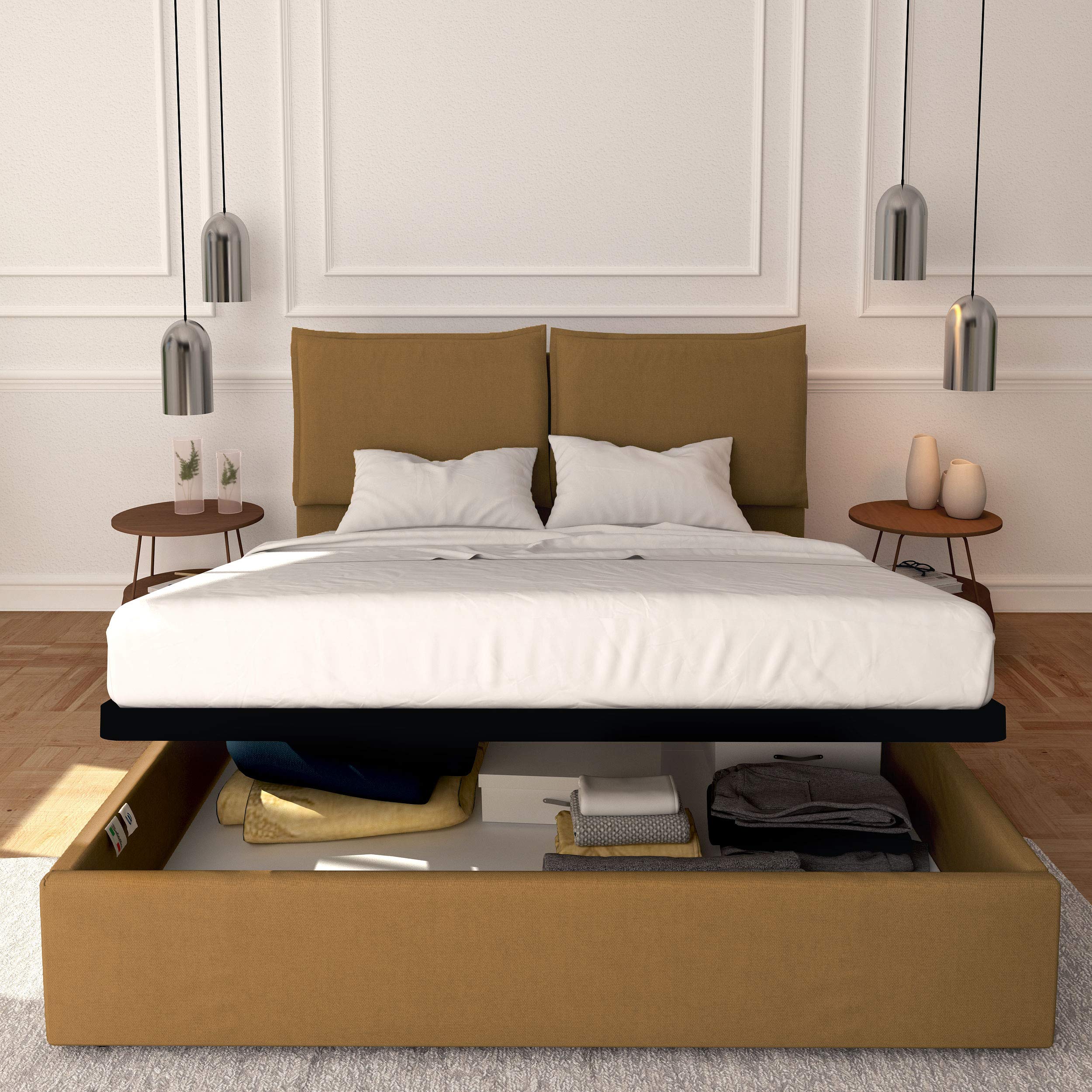 Baldiflex Licia Queen Size Bed Frame with Upholstered Headboard & Slatted Base - 160x190cm Synthetic Leather Platform Bed with Storage, Perfect for Master Bedroom & Guest Room