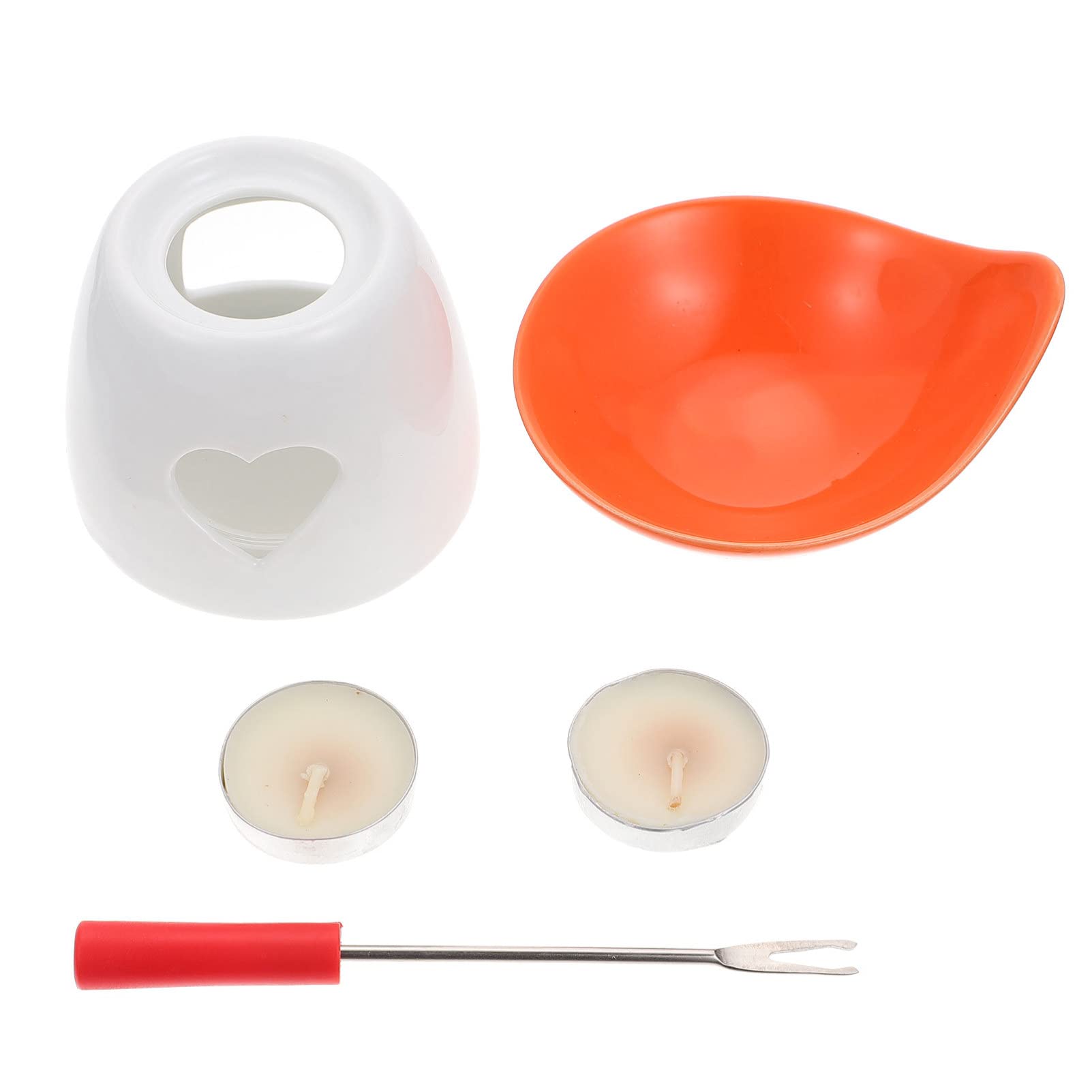 Premium Chocolate Fondue Set - Heart-Shaped Ceramic Melting Pot with Candle Warmer for Candy, Caramel & Ice Cream | Valentine's Day, Date Night & Party Dessert Maker
