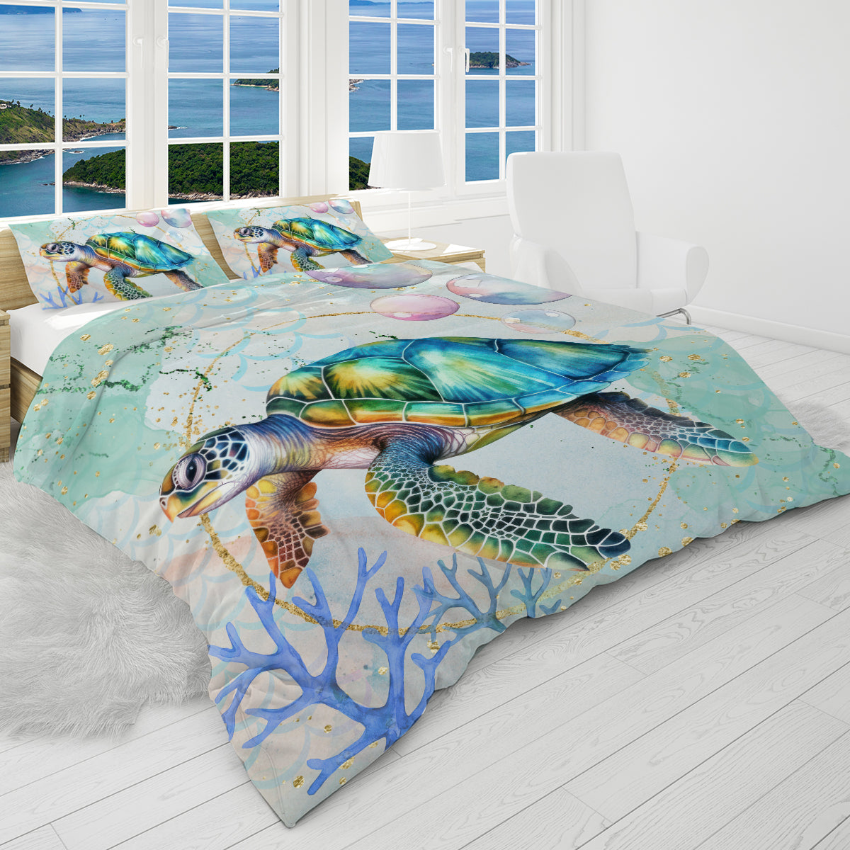 Reversible Sea Turtle Duvet Cover Set - Ocean Themed Bedding for Kids & Adults - Perfect for Beach House, Coastal Decor, and Nautical Bedroom Themes