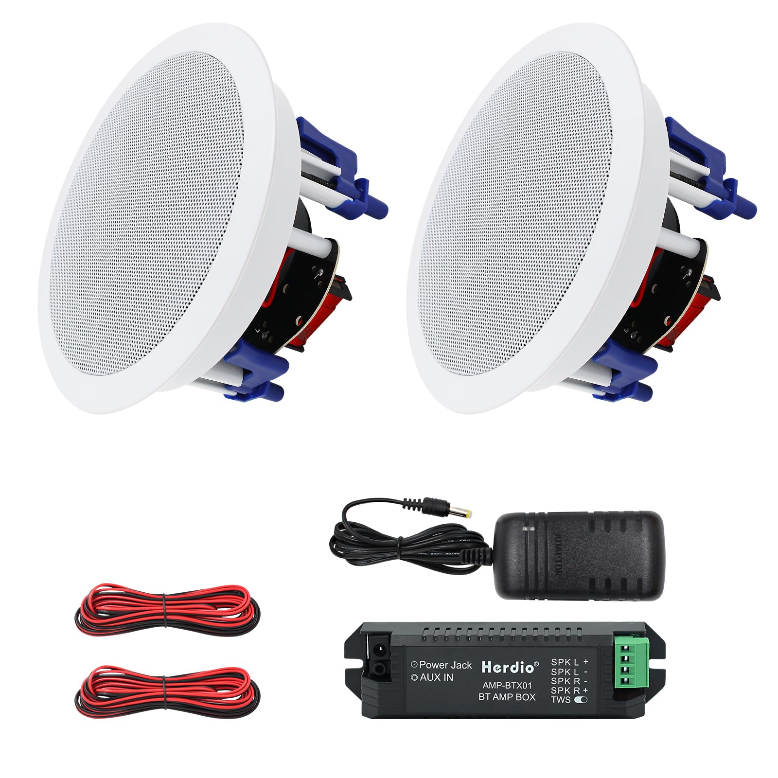 Herdio 5.25 Inch Bluetooth Ceiling Speakers - 300W Recessed Home Speaker System for Humid Areas, Kitchen, Bedroom, Bathroom & Covered Patio - Wireless Audio for Indoor/Outdoor Use (Pair)