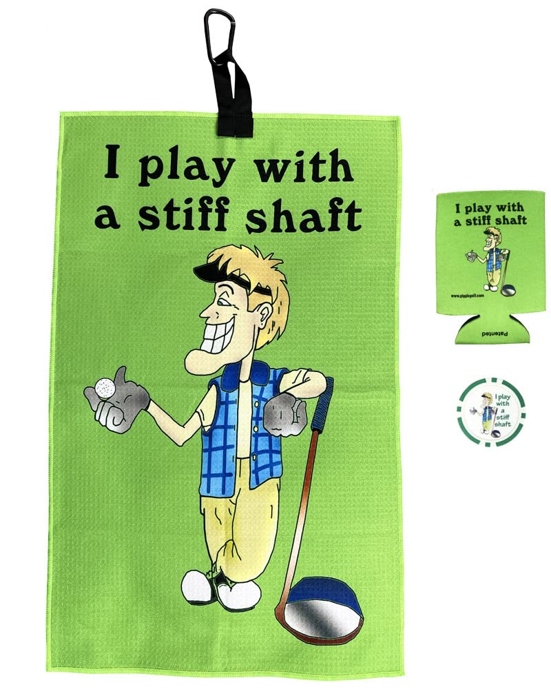 Funny Golf Towel with Stiff Shaft Design - Poker Chip & Can Cooler Set | Perfect for Golf Courses, Driving Ranges & Tailgating Parties