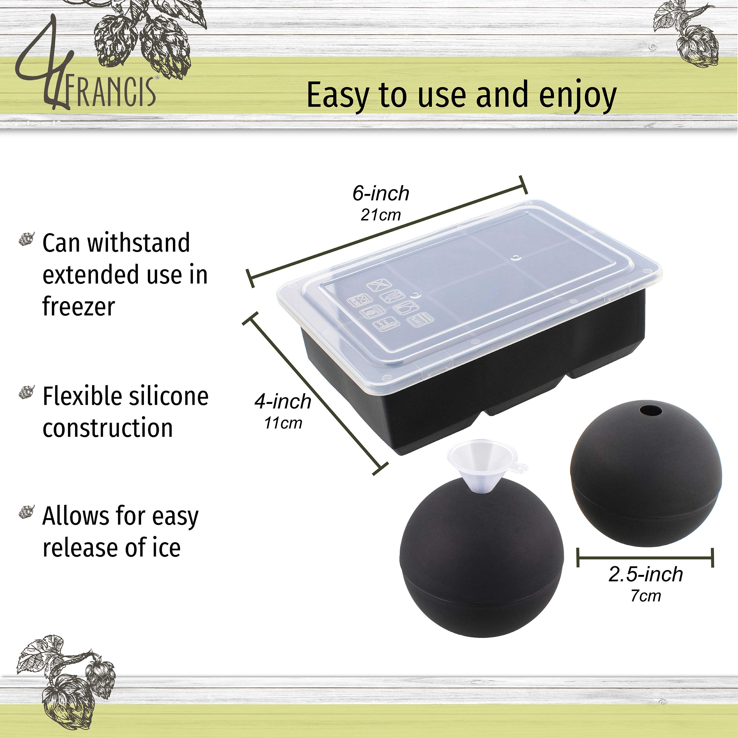 Premium Silicone Ice Cube Mold Set - 6 Cubes & 2 Spheres in Black | Flexible Rubber Ice Tray for Cocktails, Whiskey, Cold Drinks | BPA-Free Food Grade Silicone for Home Bars, Parties & Everyday Use