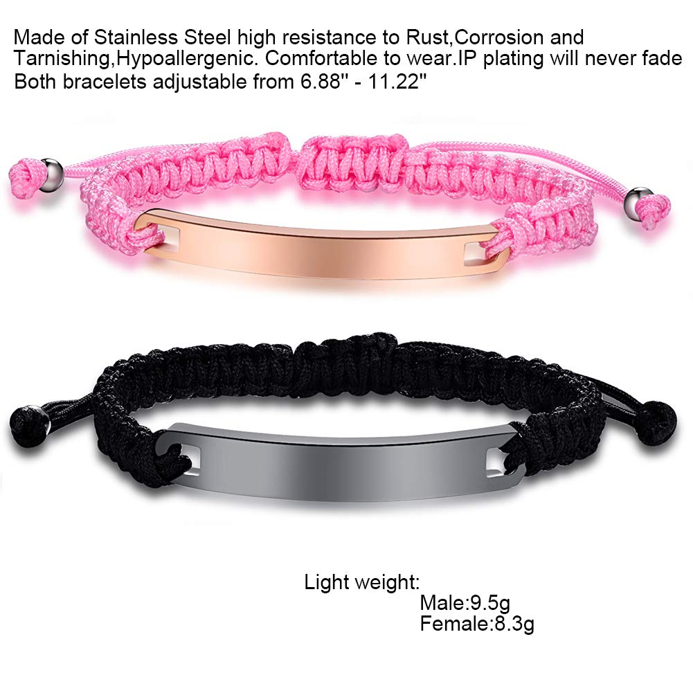 Custom Engraved Rope Braided Couple Bracelets - Personalized Matching His & Hers Cuff Bangles with ID Names - Handmade Romantic Gift for Anniversaries, Weddings & Valentine's Day