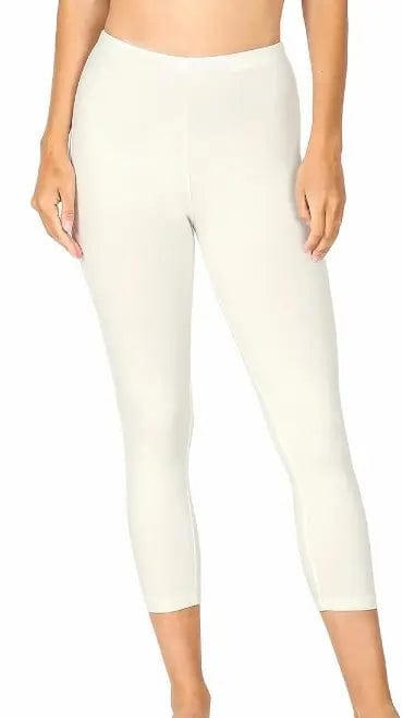 Ivory Capri Leggings for Women - High Waist Yoga Pants with Pockets - Soft Stretchy Workout Leggings for Running, Gym & Lounge Wear