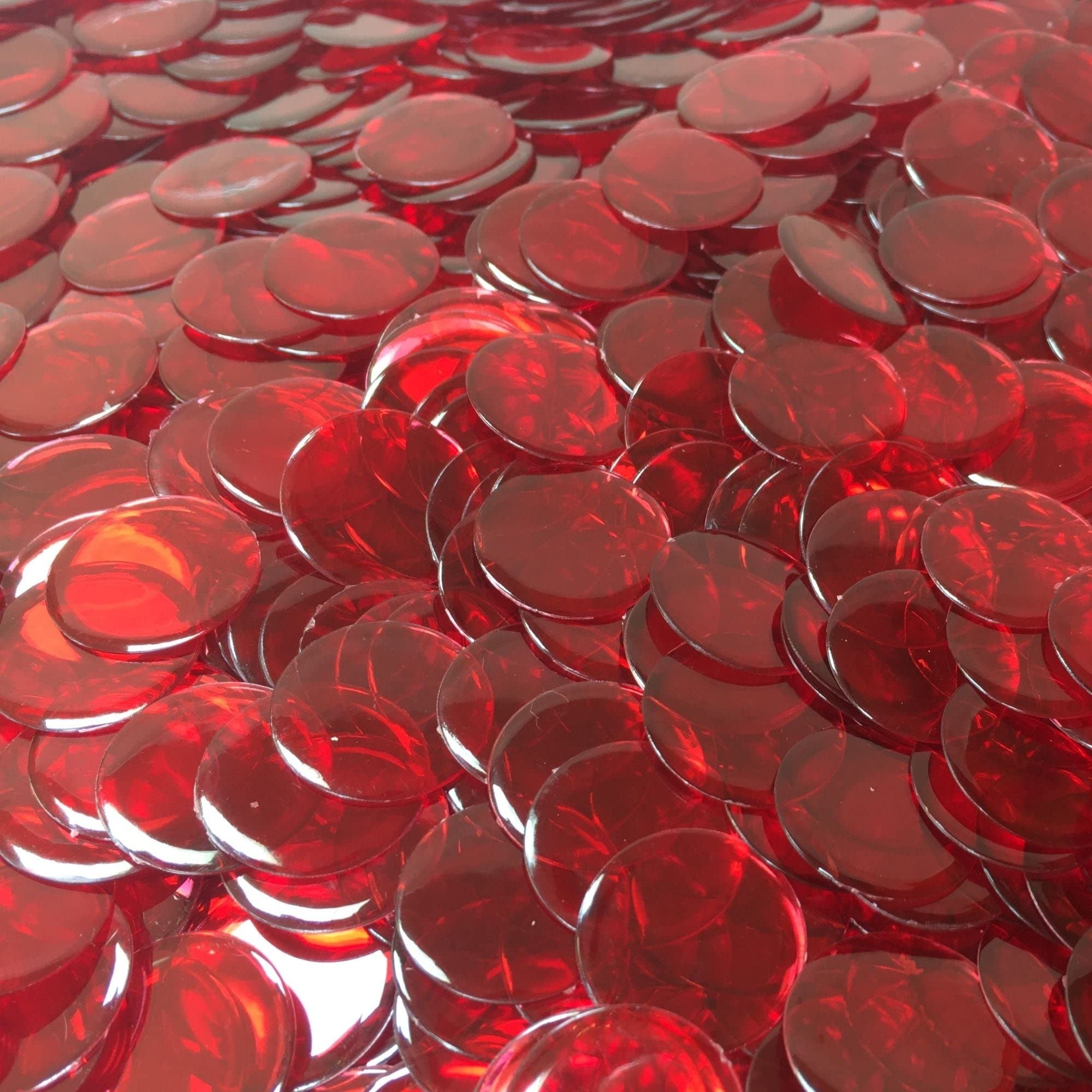 MR CHIPS Plastic Bingo Chips - 100-Piece Set for Bingo Games & Casino Nights - 3/4 Inch Solid & Transparent Counting Tokens (Red) - Perfect for Board Games, Poker, Math Counters & Classroom Activities