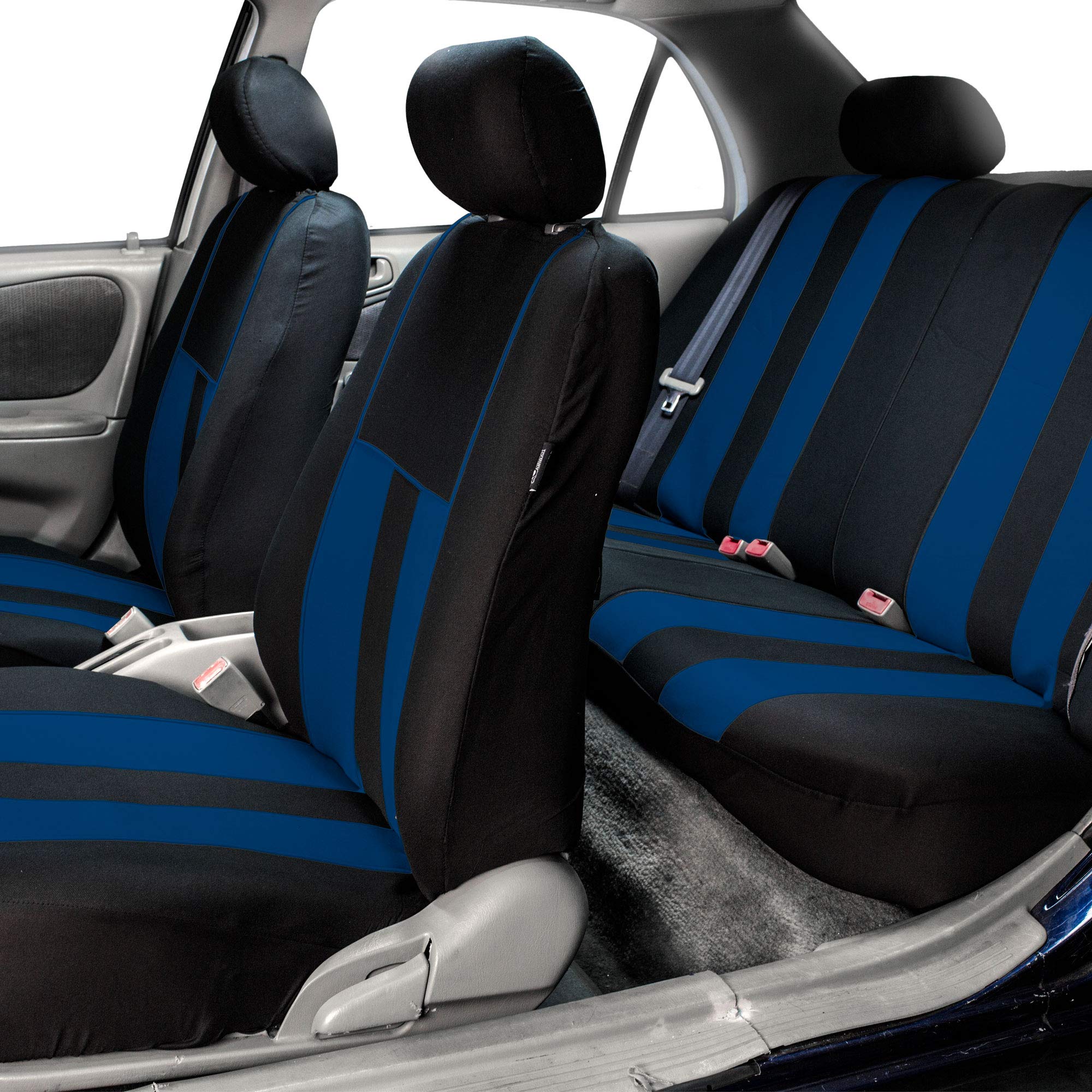 FH Group 7-Seater Car Seat Covers - 3-Row Stripe Design, Universal Fit for Cars, Trucks & SUVs (Blue/Black) | Airbag Compatible & Split Bench | Perfect for Family Road Trips & Daily Commutes