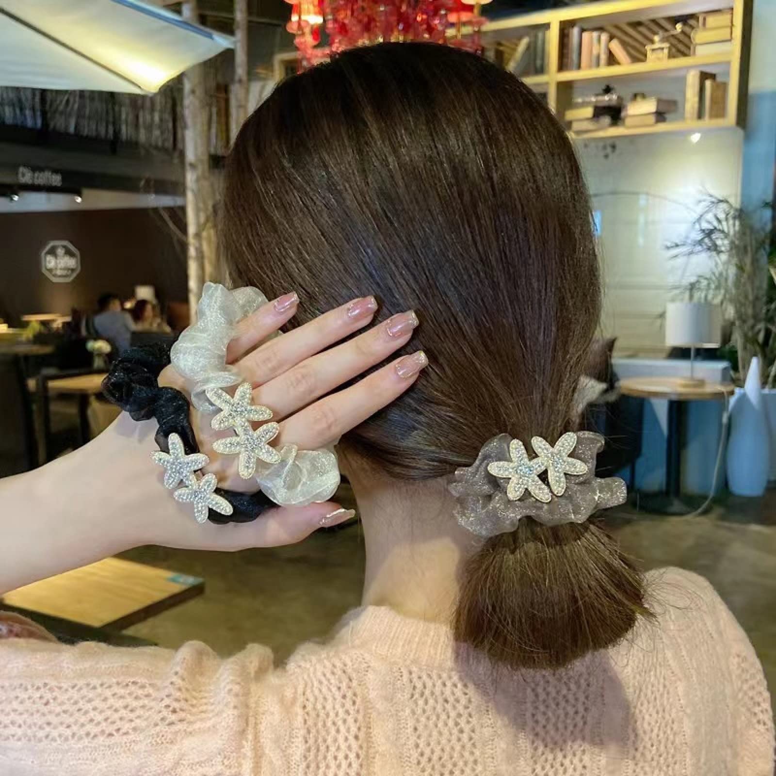 Luxury Rhinestone Organza Hair Scrunchies for Women - 3PCS Star Hair Ties, Elegant Hair Accessories for Parties, Weddings & Daily Use