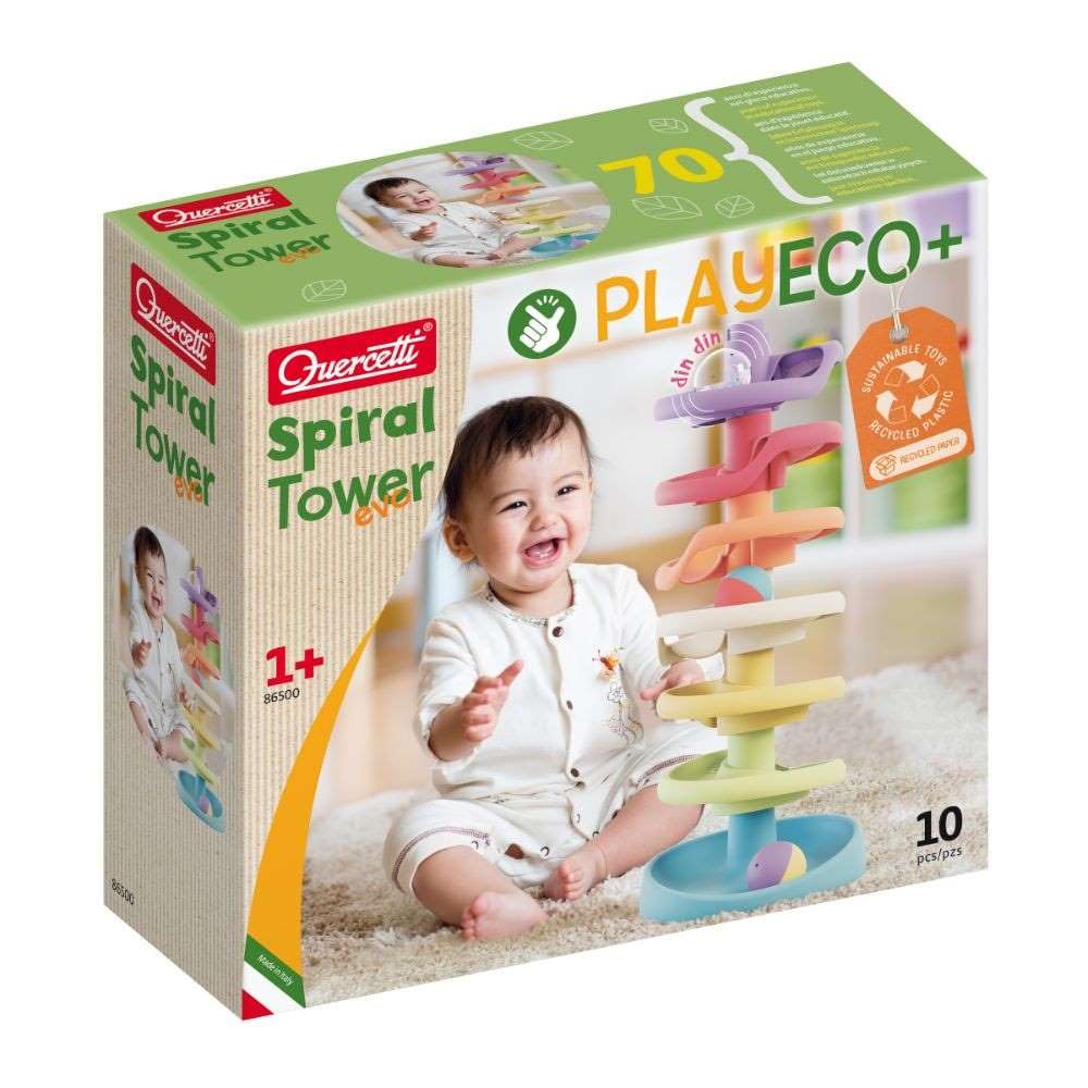 Quercetti Play Bio Spiral Tower - Eco-Friendly Wooden Toy for Kids Ages 3+, STEM Learning & Creative Play - Perfect for Home, Classroom & Montessori Activities