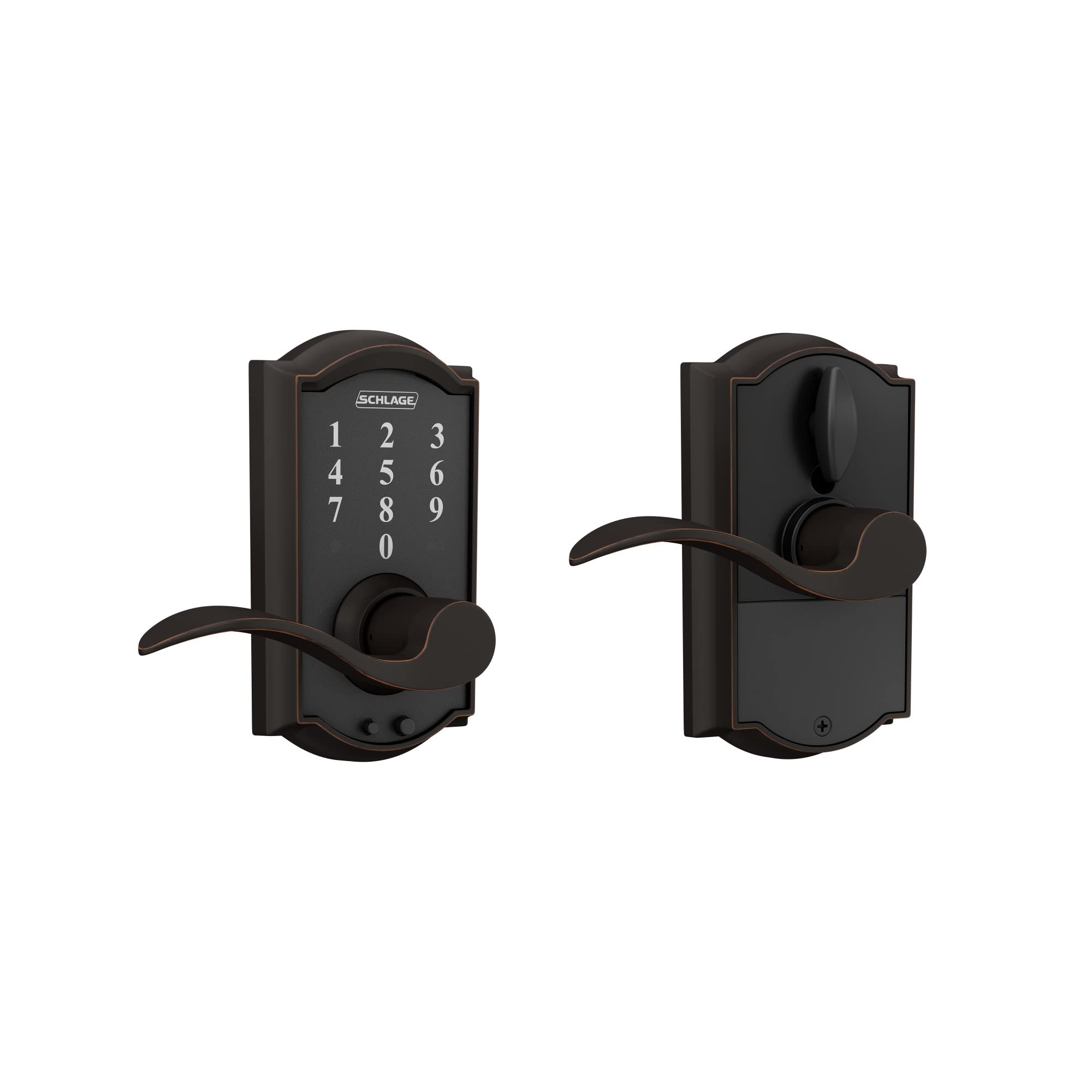 Schlage FE695 CAM 716 ACC Touchscreen Keyless Entry Deadbolt Lock - Aged Bronze Finish, Smart Home Security for Front Doors, Back Doors & Apartments | Easy Keyless Access & Modern Home Protection