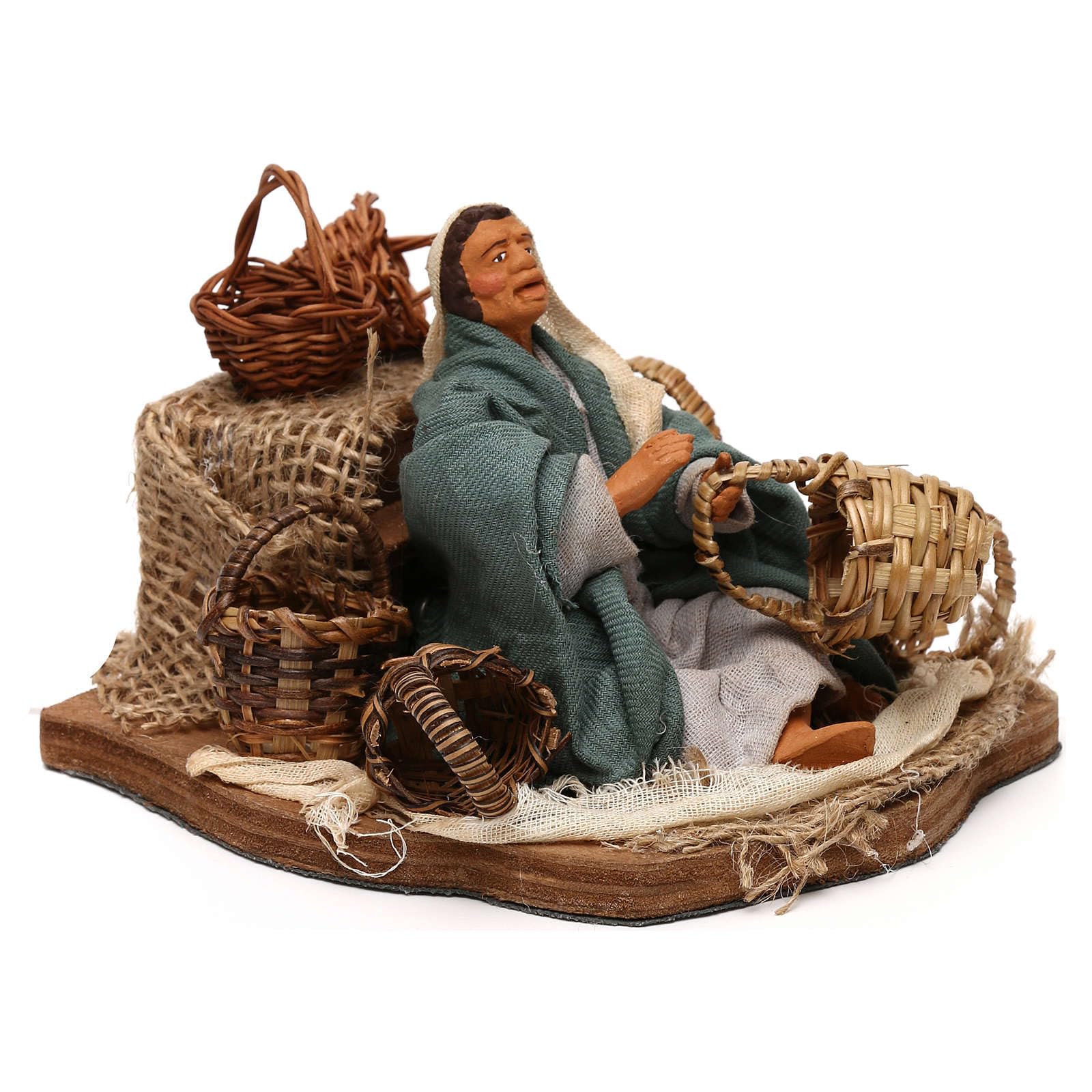 12cm Animated Arab Basket Seller Figurine for Neapolitan Nativity Scene - Perfect for Christmas Decorations, Holiday Displays & Collectibles