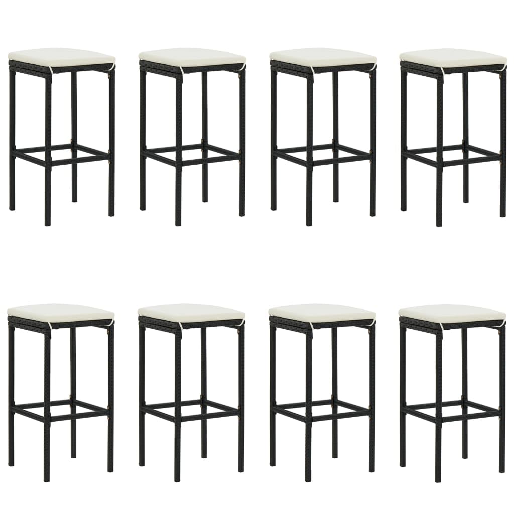 vidaXL 9-Piece Outdoor Patio Bar Set with Cushions - Solid Acacia Wood Table & Poly Rattan Bar Stools - Black & Cream Garden Furniture for Backyard, Poolside & Outdoor Entertaining