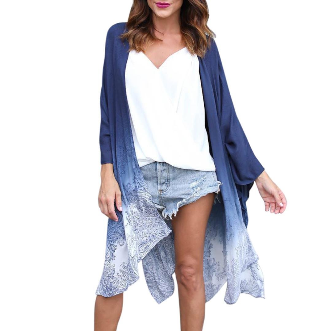 Women's Kimono Cardigan - Summer Chiffon Cover Up (Blue) for Beach & Lounge