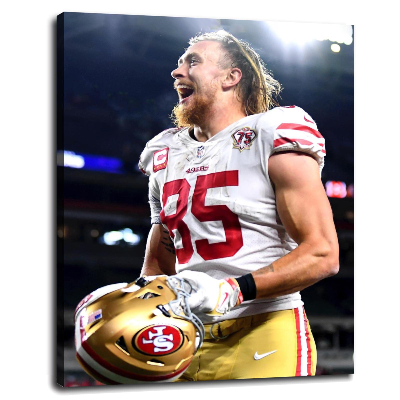 George Kittle NFL Football Canvas Wall Art Print - Framed 32x24 Inches, San Francisco 49ers Player Poster for Home, Office, Man Cave & Sports Bar Decor