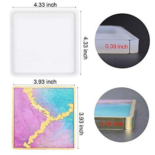 ResinWorld 4-Pack 4-Inch Square Coaster Molds & Large Rectangle Silicone Tray Mold with Handles for DIY Epoxy Resin Crafts, Home Decor, and Party Serving
