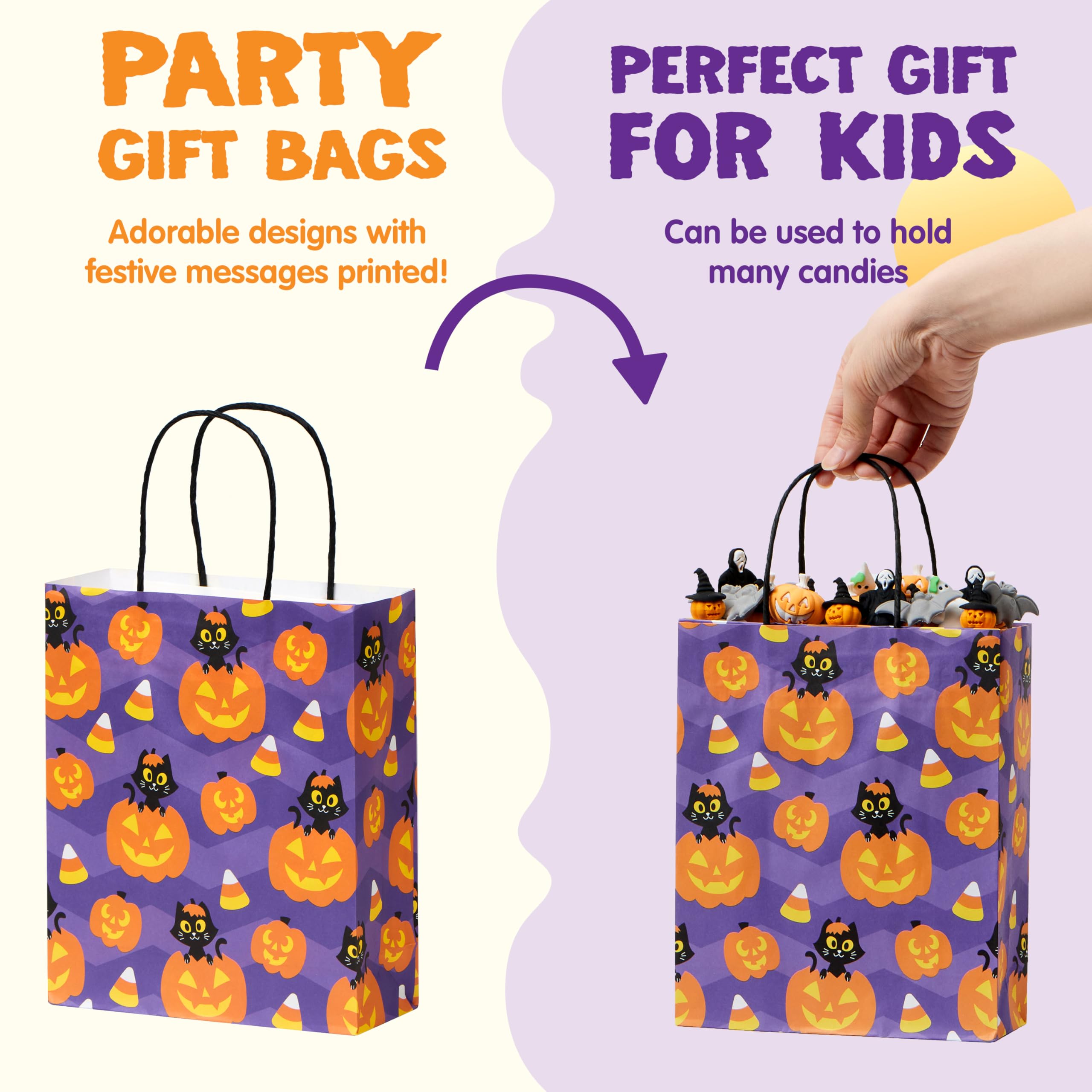 JOYIN 24-Pack Halloween Goodie Bags with Handles - 6 Designs for Trick or Treat Party Favors & Candy Storage
