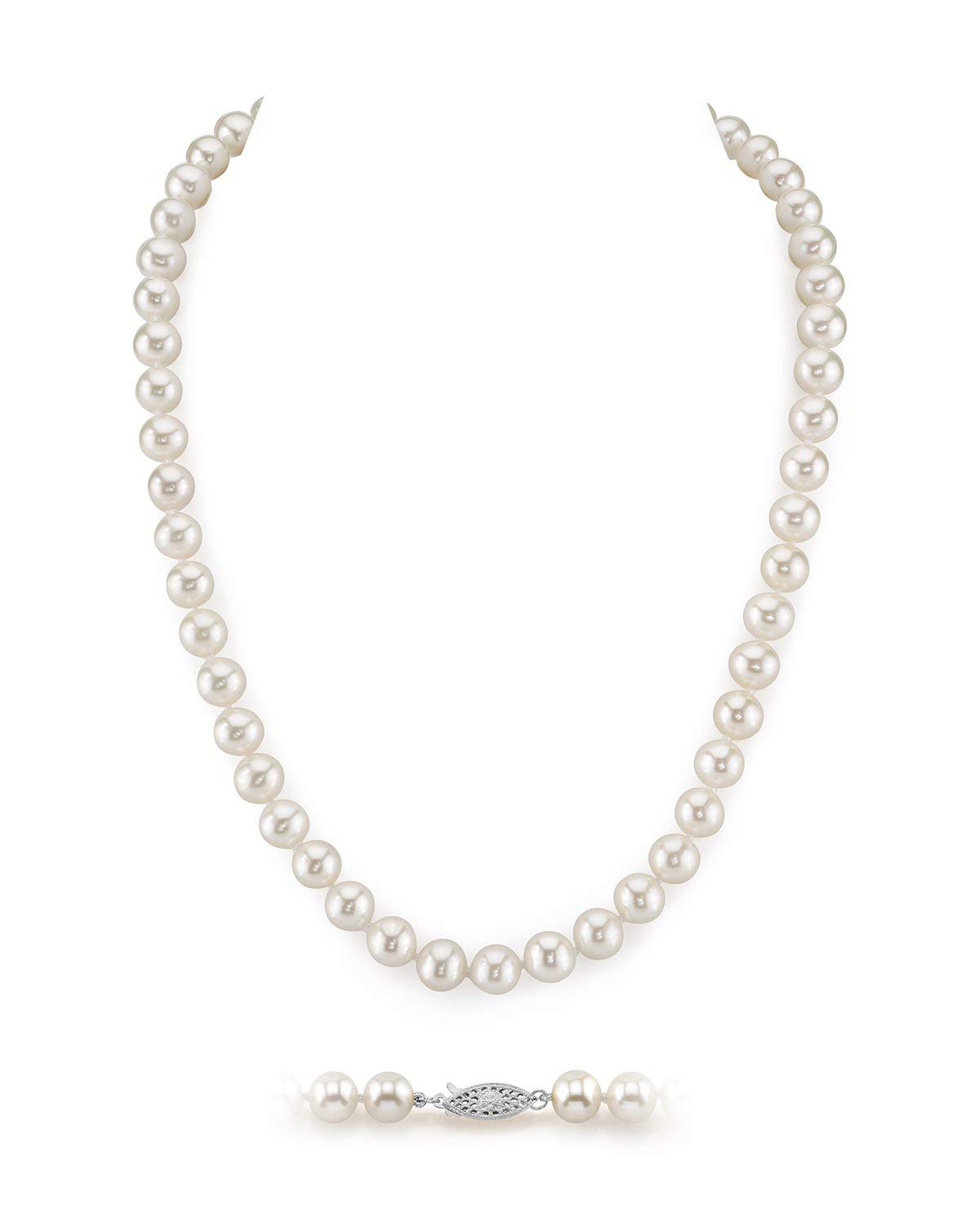 THE PEARL SOURCE Genuine Cultured White Freshwater Pearl Necklace for Women - 6.5mm-11mm Pearl Strand Necklace | Elegant Long Pearl Jewelry for Weddings, Parties & Special Occasions