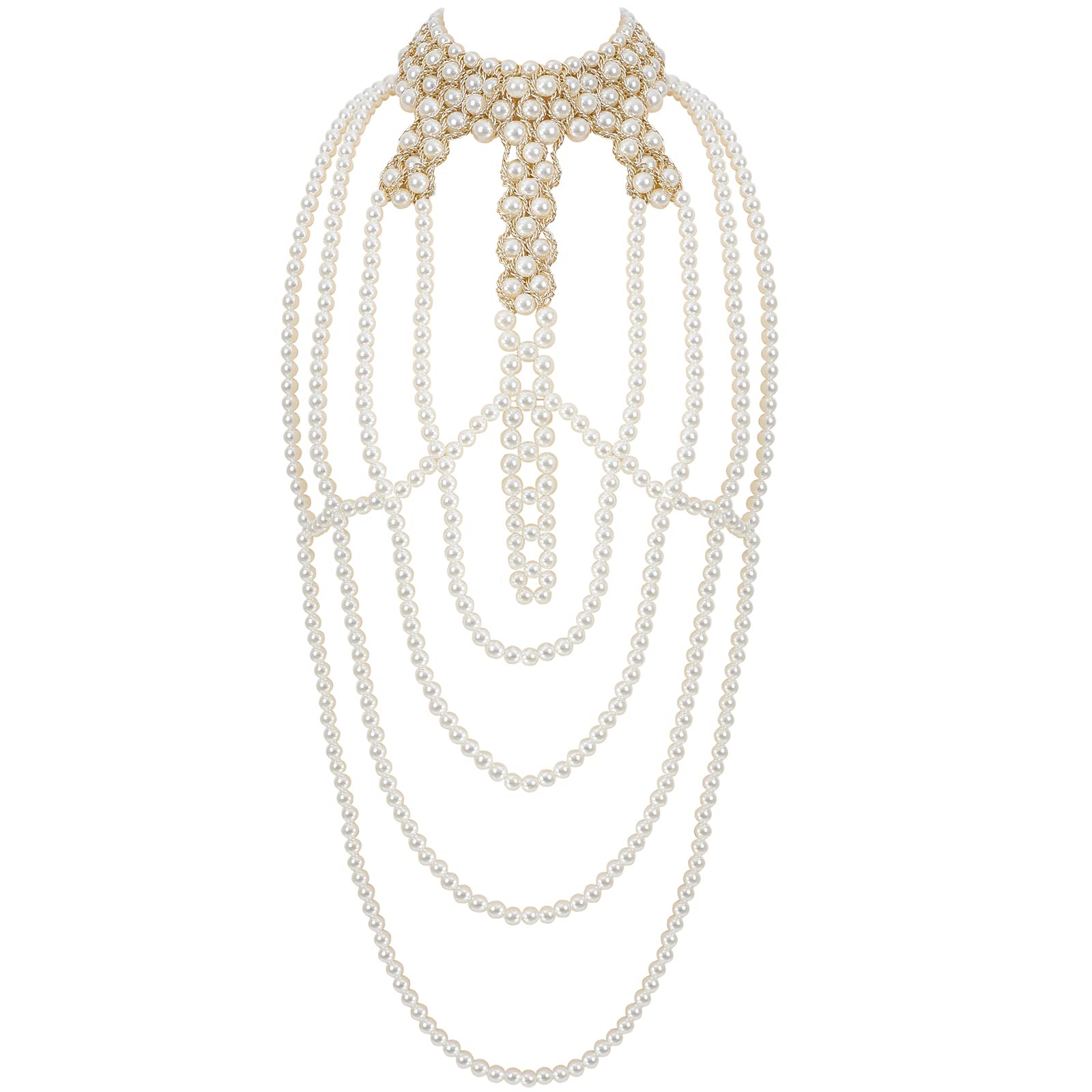 Azazccm Adjustable Pearl Body Chain Jewelry for Women - Elegant Pearl Shoulder Necklace for Parties, Weddings, Photo Shoots | Perfect for Bridal Accessories, Bachelorette Events & Fashion Photography