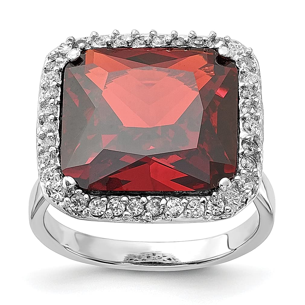 925 Sterling Silver Red & Clear Cubic Zirconia CZ Square Halo Band Ring - Elegant Women's Fine Jewelry for Anniversary, Birthday & Valentine's Day Gifts - Perfect for Weddings, Parties & Special Occasions