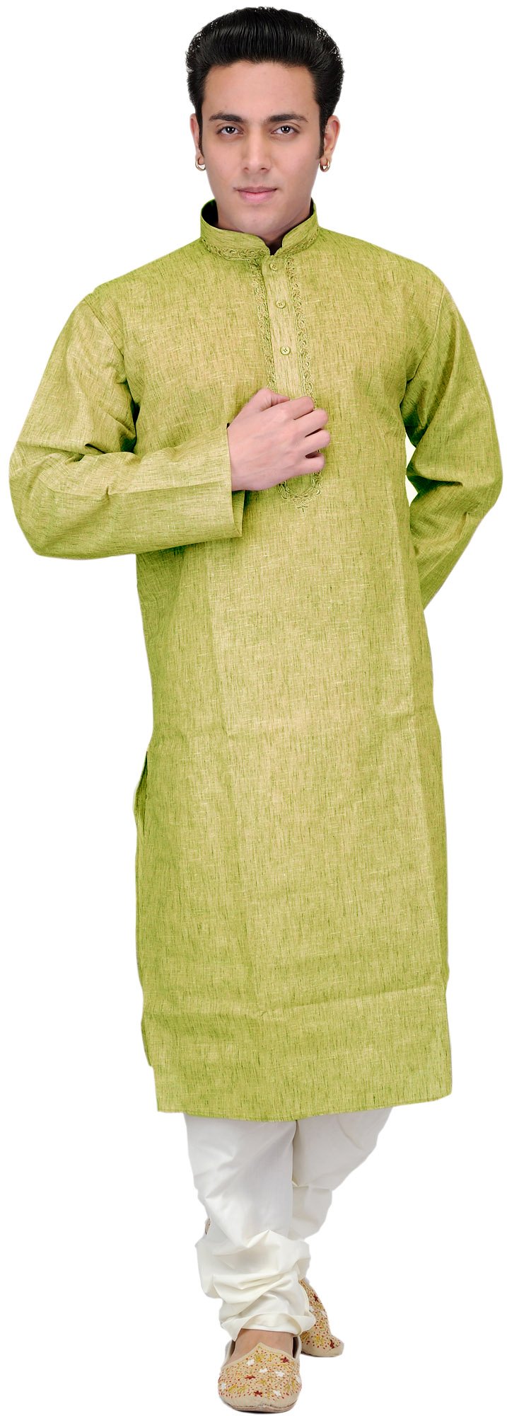 Handmade Plain Khadi Kurta Pajama Set with Elegant Neck Embroidery - Traditional Indian Ethnic Wear for Men - Perfect for Festivals, Weddings & Cultural Events