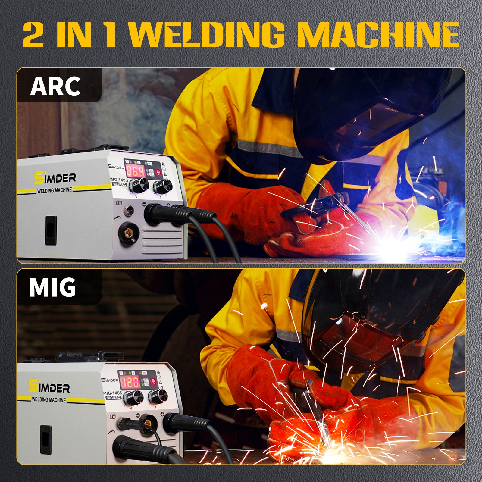 SSimder MIG 140S Gasless 2-in-1 MIG Welder Machine - 140 Amp Flux Core Wire Welder for Home DIY, Auto Repair & Metal Fabrication | Perfect for Beginners & Professionals