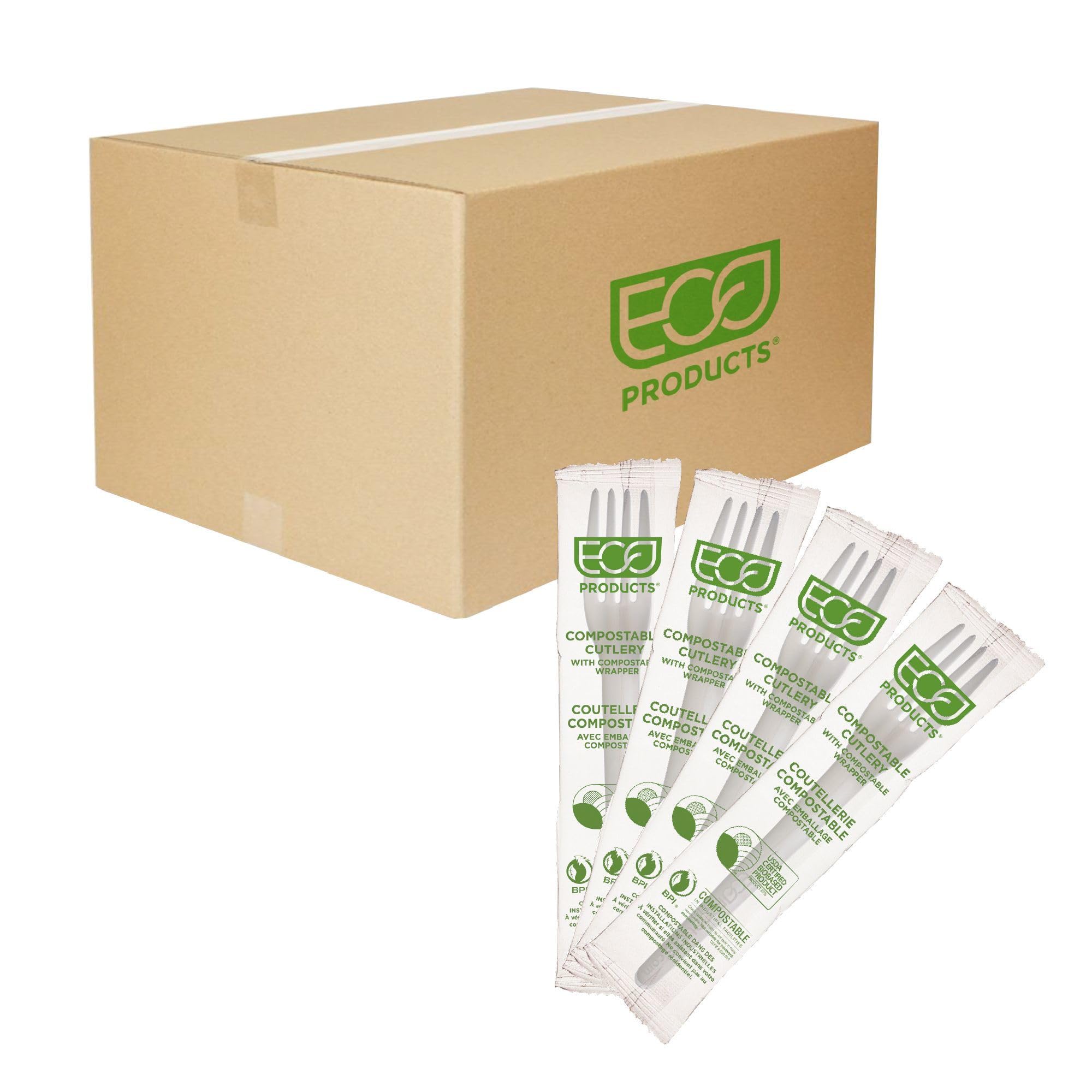 Eco-Friendly Compostable CPLA 7 Inch Disposable Dinner Forks - 1000 Count Case, Individually Wrapped, BPI-Certified Plant-Based Cutlery | Sturdy & Biodegradable White Forks for Parties, Picnics, Catering & Eco-Conscious Events
