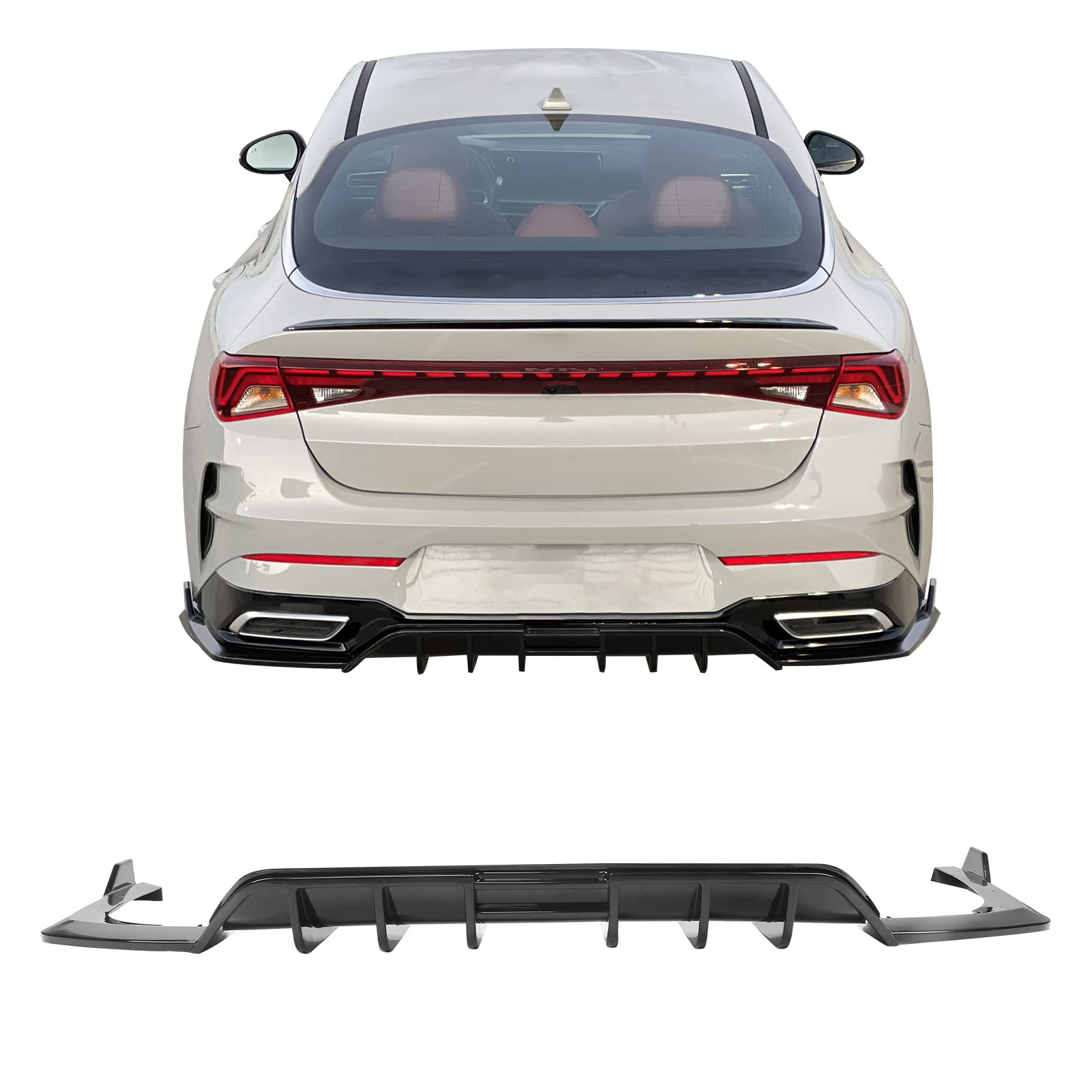 IKON MOTORSPORTS Rear Bumper Lip Spoiler for 2021-2024 Kia K5 GT-Line | Gloss Black PP Rear Diffuser | Body Kit Upgrade | Enhances Aerodynamics & Sporty Look | Perfect for Street Racing & Car Shows