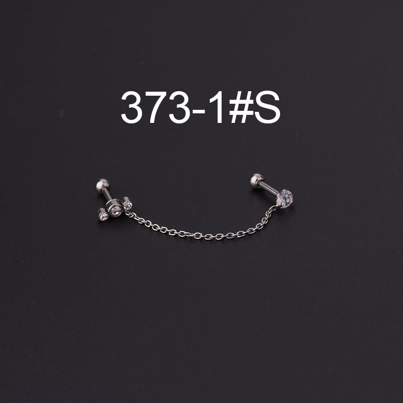 16G Bezel Set Cartilage Chain Earring - HSPJ373 | Dainty Gold Hoop Earrings for Helix, Tragus & Conch Piercings | Perfect for Everyday Wear & Special Occasions