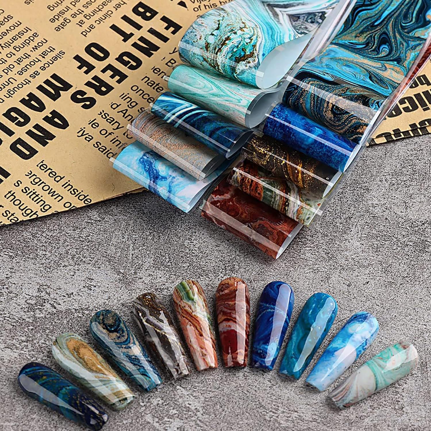 Holographic Nail Foils Transfer Sheets for Nail Art - 10 Pack Starry Sky Design DIY Nail Stickers & Decals | Perfect for Manicures, Salon Use, and Home Nail Decoration