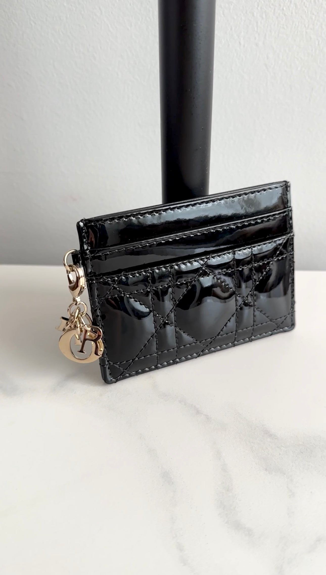 Christian Dior Black Patent Leather Cannage Card Holder - Luxury Wallet for Credit Cards & ID - Perfect for Everyday Use & Special Occasions