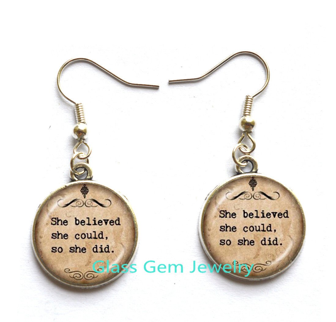 Empowerment Stud Earrings - 'She Believed She Could So She Did' Inspirational Jewelry for Women | Motivational Quote Earrings Q0174 | Perfect for Gifts, Daily Wear & Special Occasions