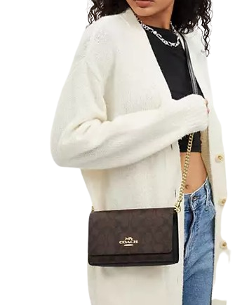 Coach Signature Canvas Flap Clutch Crossbody Bag - Stylish Women's Handbag for Work, Date Night & Evening Events