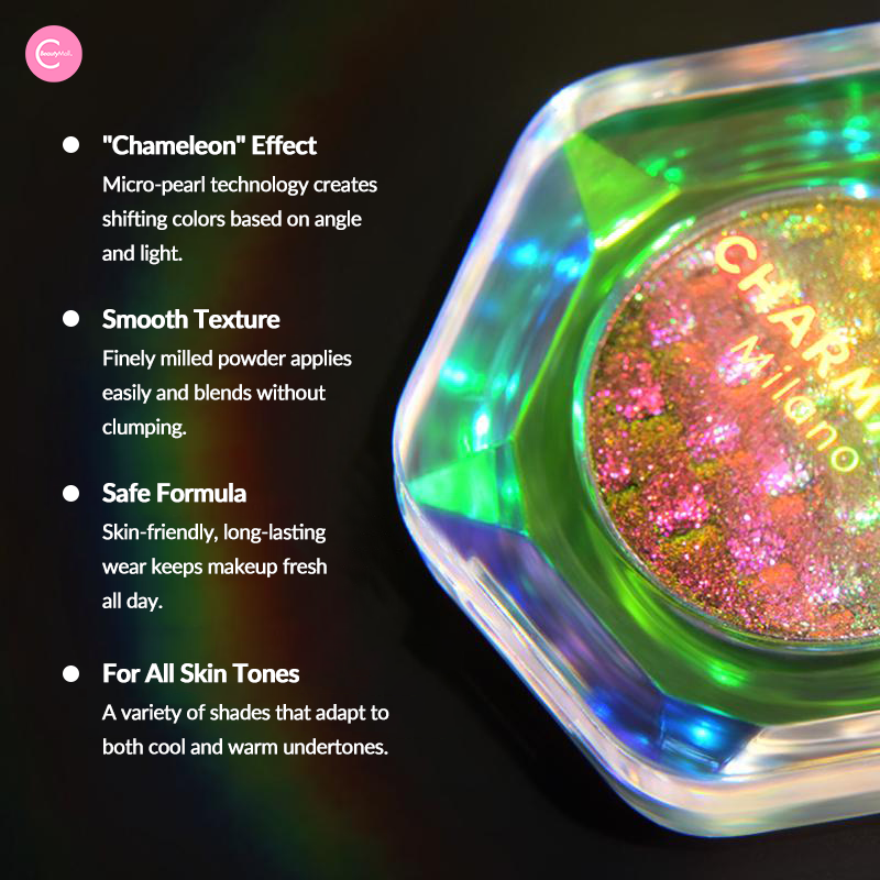 CHARMACY Chameleon Rainbow Flash Highlighter & Eyeshadow Palette - Long Lasting Pigmented Makeup for Party, Festival & Night Out Glam Looks